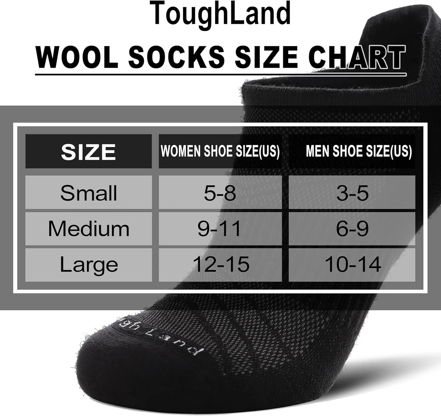 Toughland Merino Wool Socks for Men & Women – 80% Merino Wool, No Show, Lightweight, Cushioned for Running, Hiking