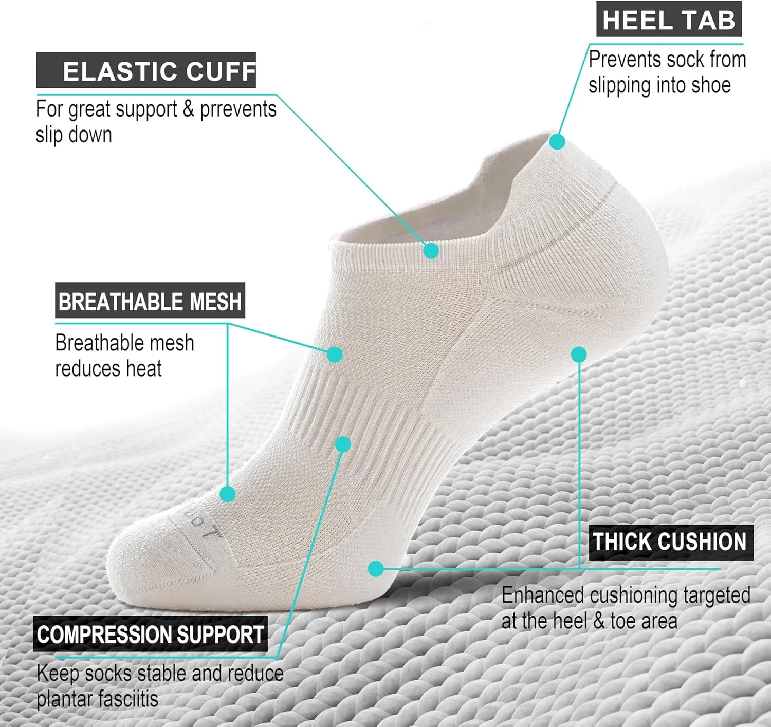 Toughland Merino Wool Socks for Men & Women – 80% Merino Wool, No Show, Lightweight, Cushioned for Running, Hiking