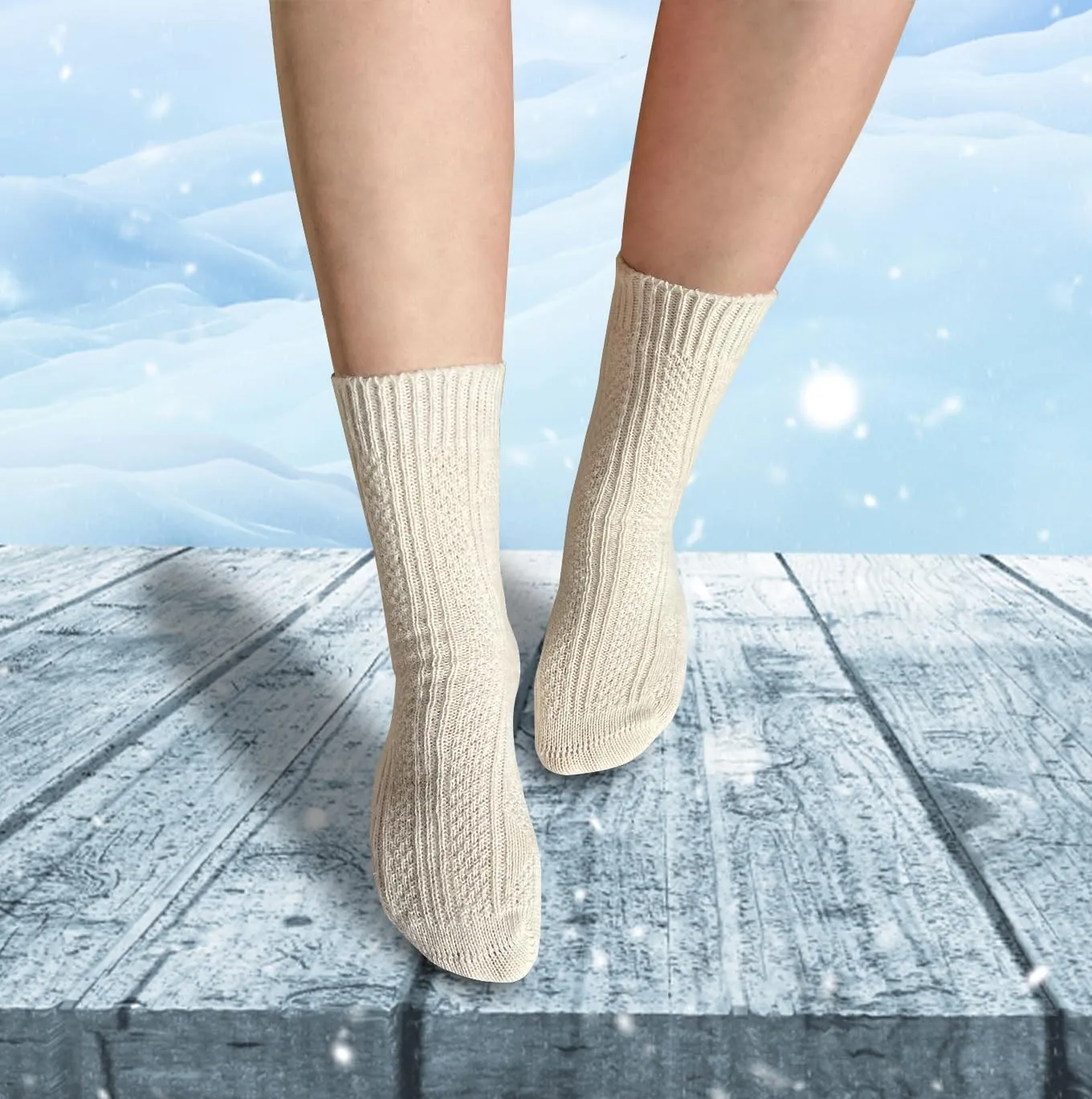 Traditional Vintage Motif Merino Wool Thick Boot Warm Hiking Socks Women and Men Outdoor Athlete Warm Suitable Winter