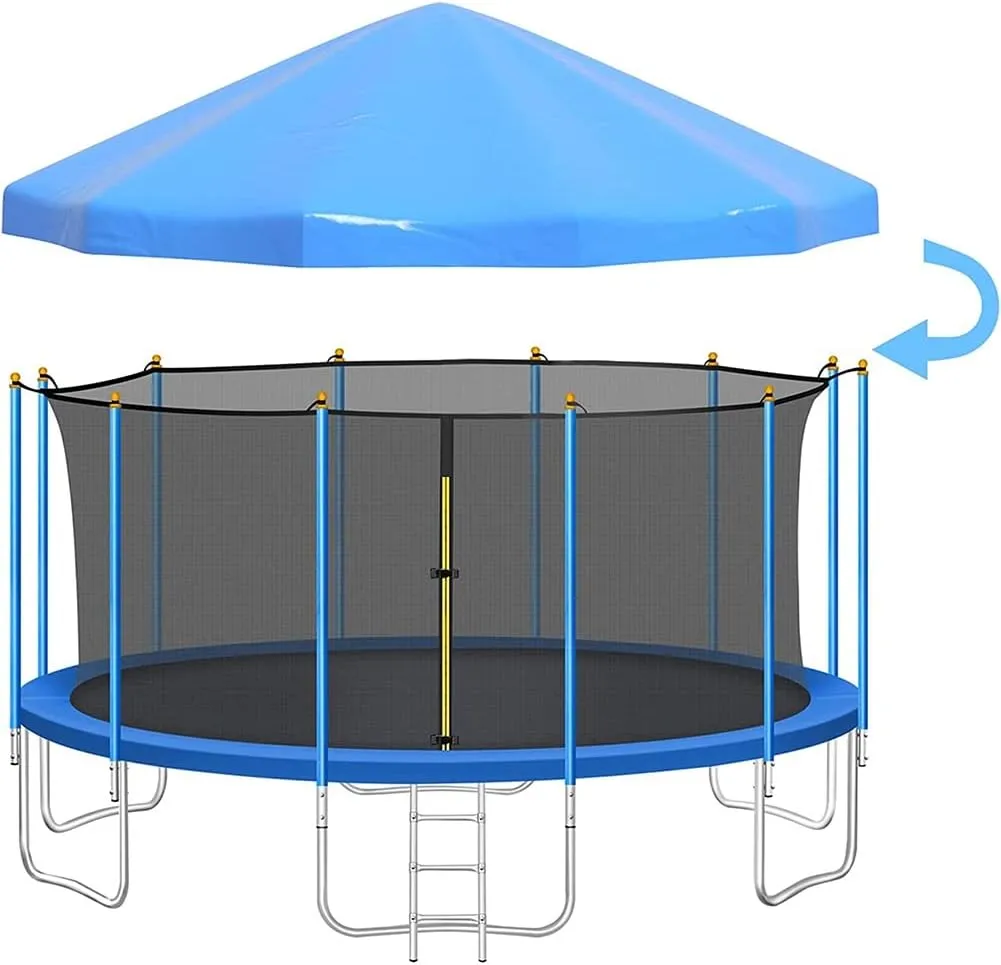Trampoline Canopy with Frame, Water-Proof U.V30 Trampoline Tent Awning Outdoor Sports Trampoline Cover for Trampolines Accessories - Blue