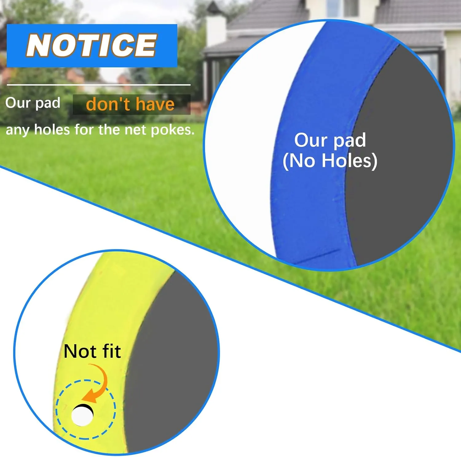 Trampoline Pad Replacement, 12FT 14FT 15FT Trampoline Spring Cover, Thickened EPE Foam Tear-Resistant Waterproof Safety Pad, No Holes for Pole