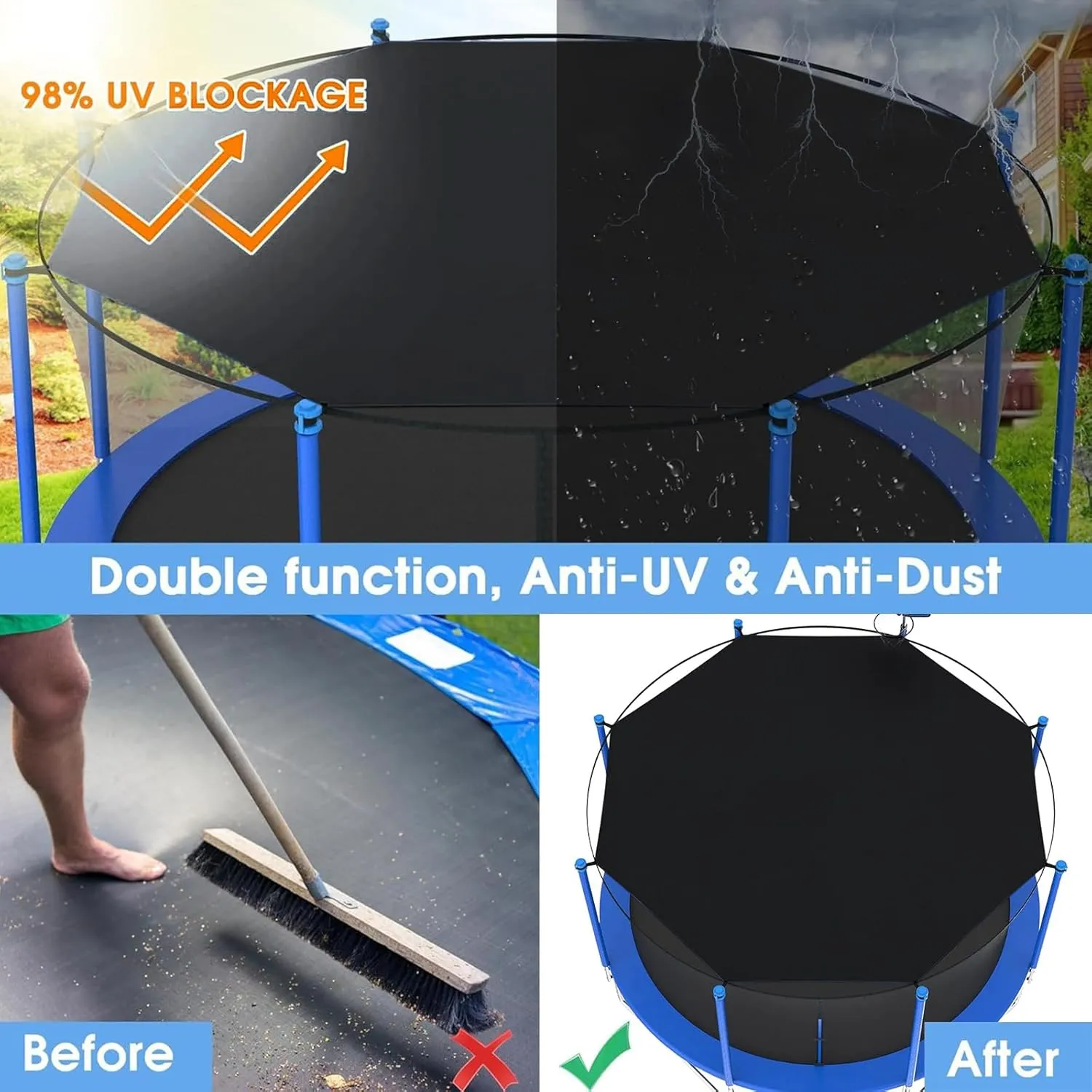 Trampoline Shade Cover, Outdoor Sun-Protection Trampolines Canopy, Trampoline Tent Protective Cover, Easy to Install, Trampolines Sunshade Accessories for Outdoor Backyard Playground