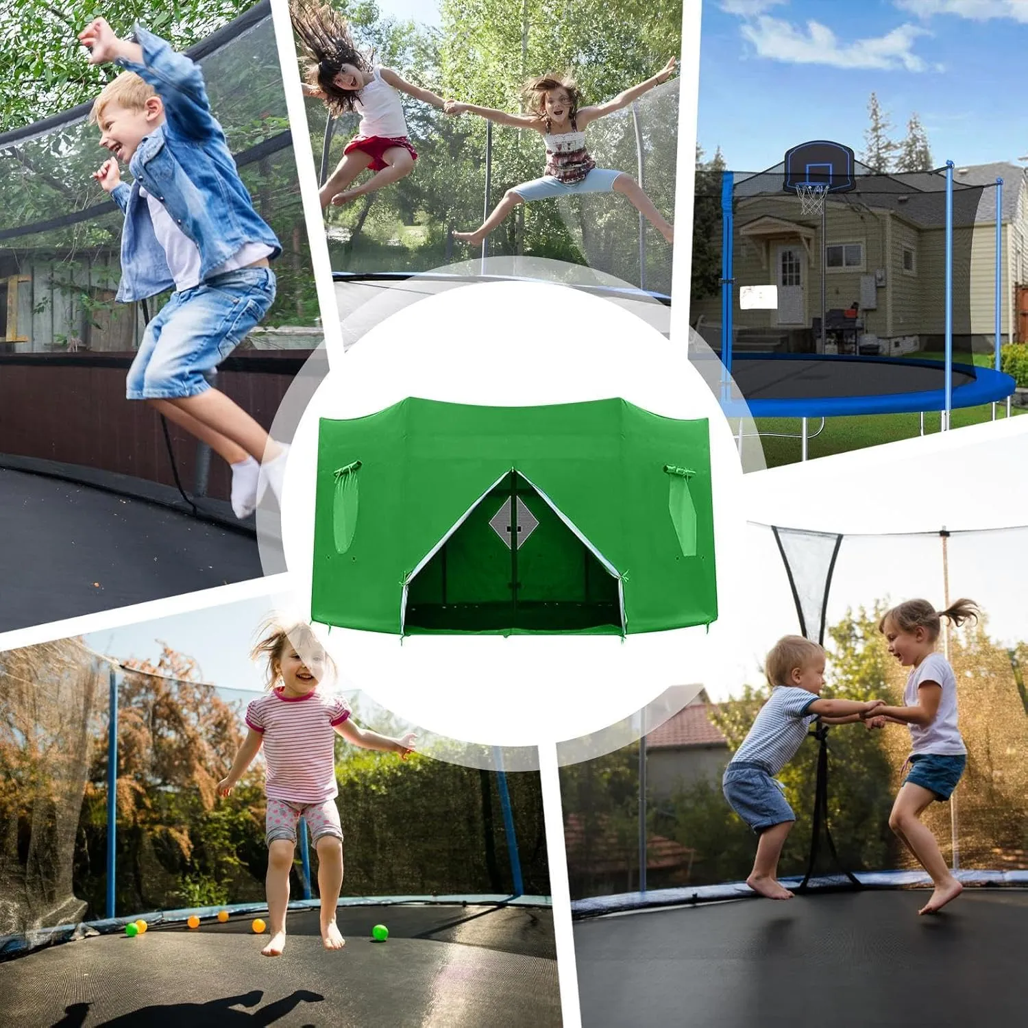Trampoline Sun Shade Cover,Trampoline Tent Cover,UV-Resistant Trampoline Protection Awning Trampoline Outdoor Cover,Multipurpose Trampoline Canopy Trampoline Sun Cover for 6 Poles Trampoline