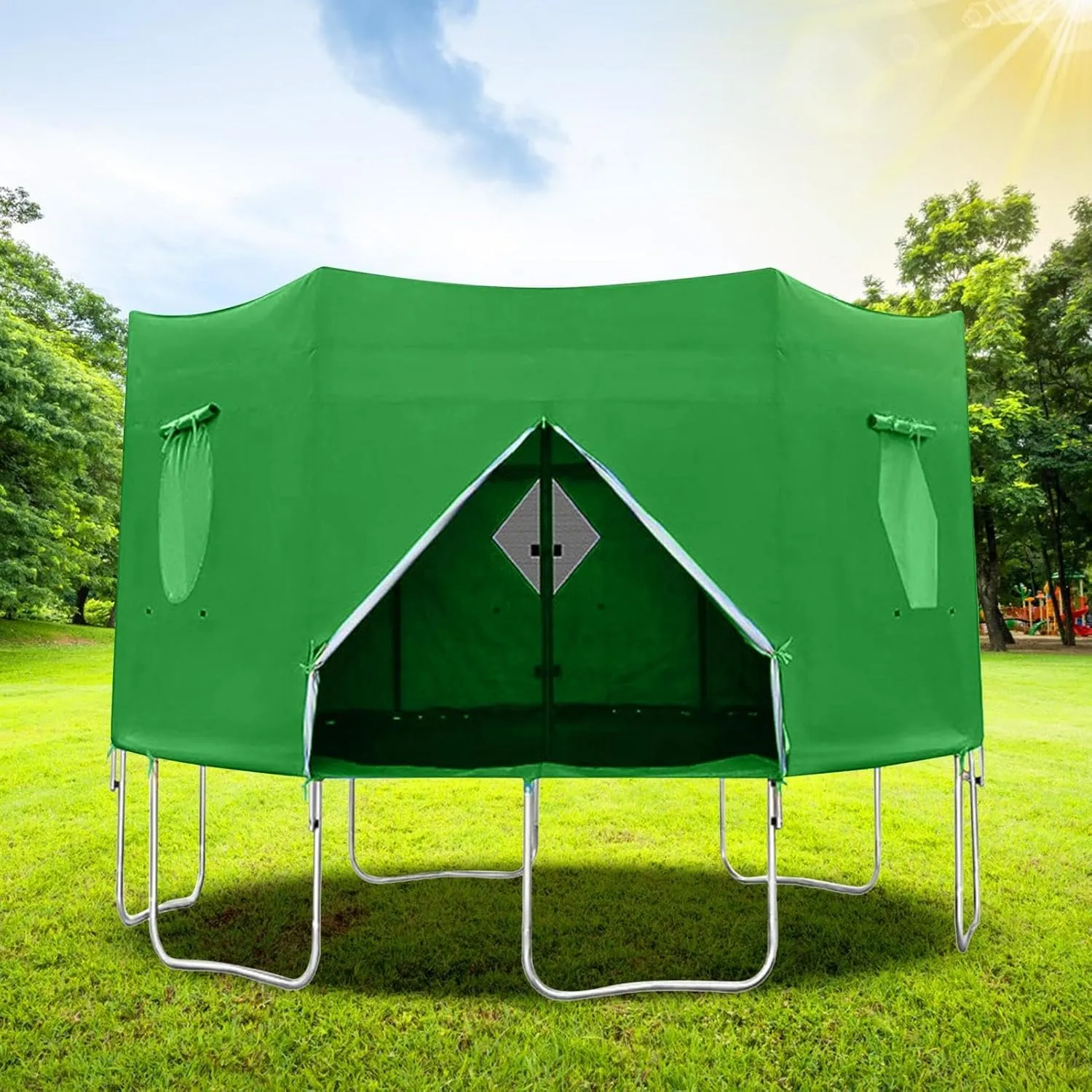 Trampoline Sun Shade Cover,Trampoline Tent Cover,UV-Resistant Trampoline Protection Awning Trampoline Outdoor Cover,Multipurpose Trampoline Canopy Trampoline Sun Cover for 6 Poles Trampoline