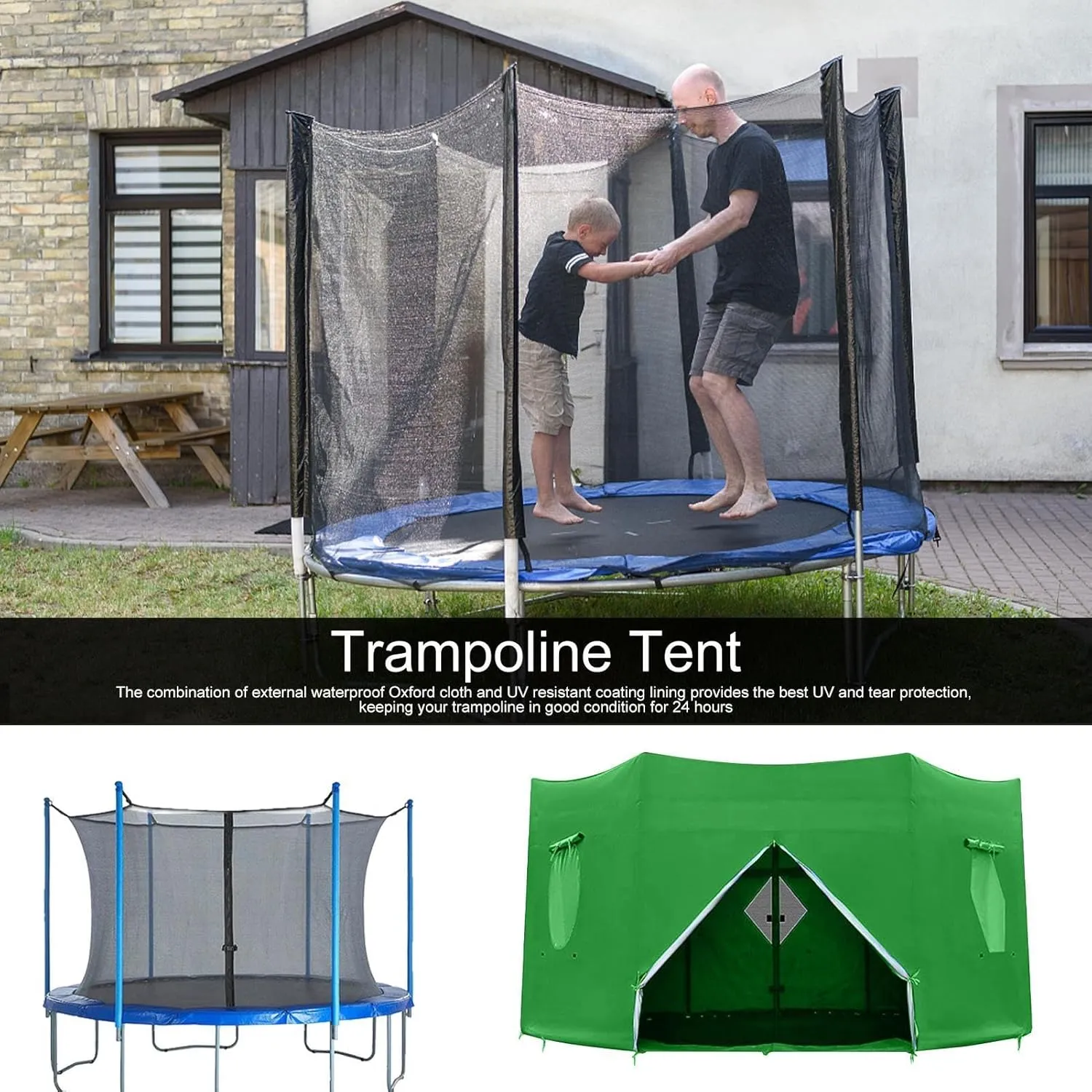 Trampoline Sun Shade Cover,Trampoline Tent Cover,UV-Resistant Trampoline Protection Awning Trampoline Outdoor Cover,Multipurpose Trampoline Canopy Trampoline Sun Cover for 6 Poles Trampoline