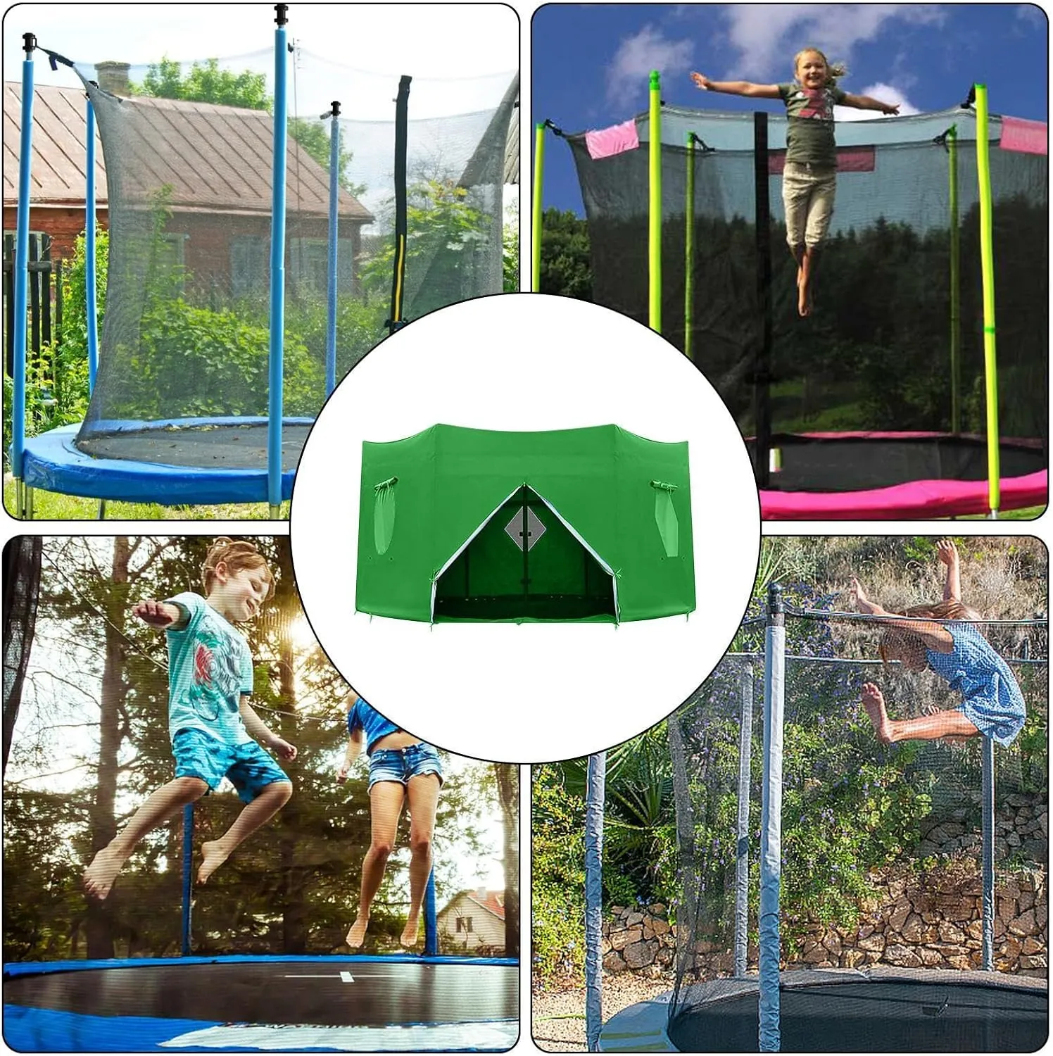 Trampoline Sun Shade Cover,Trampoline Tent Cover,UV-Resistant Trampoline Protection Awning Trampoline Outdoor Cover,Multipurpose Trampoline Canopy Trampoline Sun Cover for 6 Poles Trampoline
