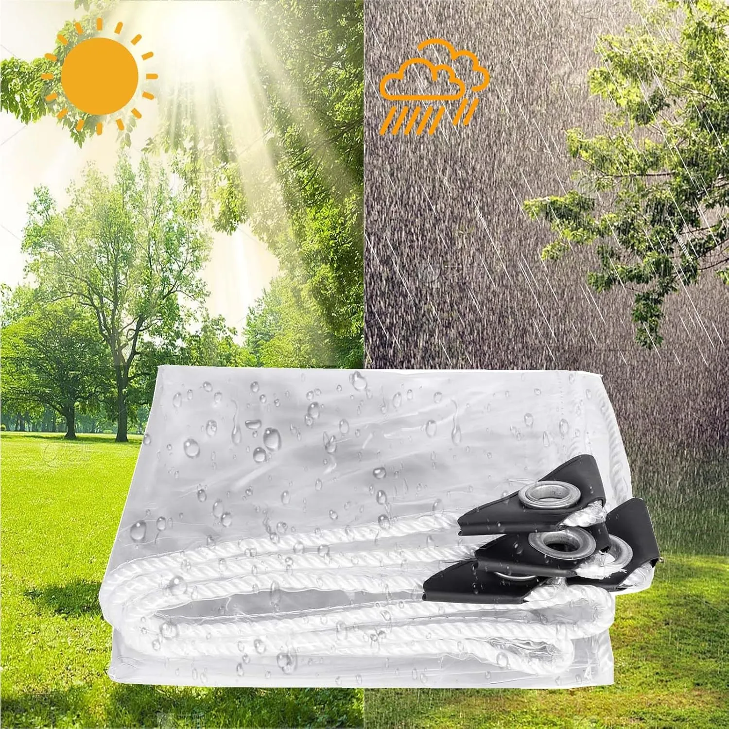 Transparent Waterproof Tarpaulin, Clear Tarps Heavy Duty Waterproof, Transparent Waterproof Tarp with Grommets, PVC Tarp Tarpaulin, for Greenhouse Balcony Garden