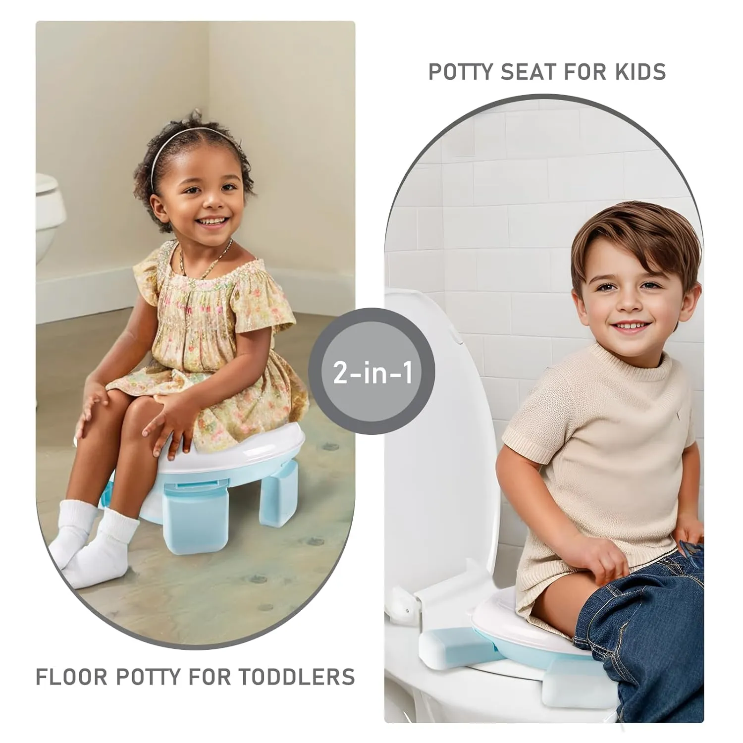 Travel Potty, 2 in 1 Stable Training Seat with Liners for Toddler, Portable and Foldable Toilet with Handbag, Easy to Set Up and Clean, Apply to Car and Camping with Splash Guard(Aqua)