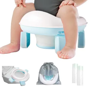 Travel Potty, 2 in 1 Stable Training Seat with Liners for Toddler, Portable and Foldable Toilet with Handbag, Easy to Set Up and Clean, Apply to Car and Camping with Splash Guard(Aqua)