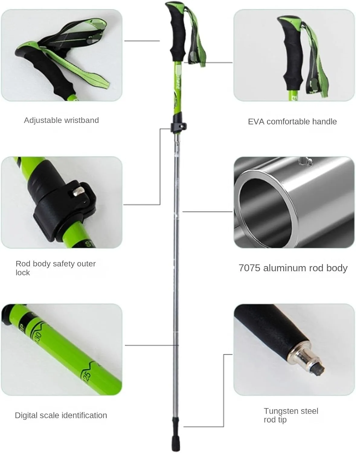 Travel Trekking Pole Outdoor Aluminum Trekking Poles Telescopic Climbing Pole Foldable Portable Hiking Sticks Outdoor Activities(Blue)