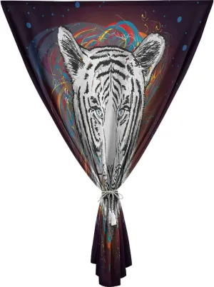 Travel Windows Blackout Curtain, Animal Curtain Shades, Modern Image White Tiger Lion Head From Outer Space Print Adjustable Temporary Blackout Shades,26W x40L Inch, for Kitchen Bathroom Living Room