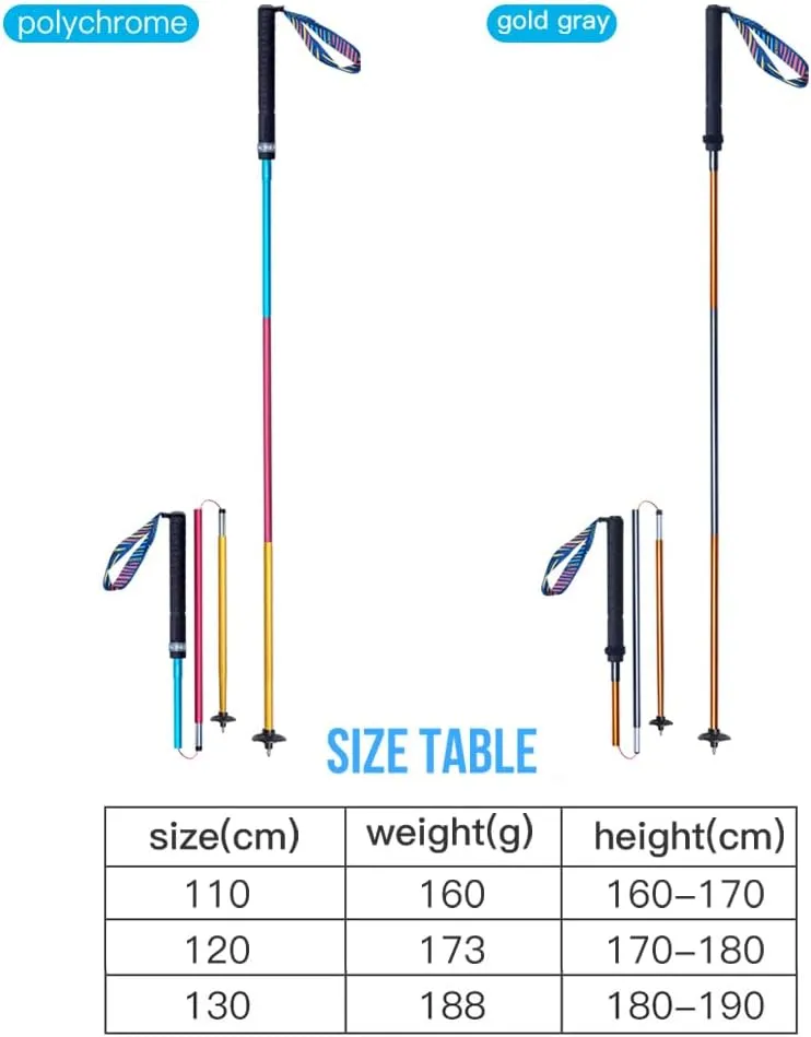 Trekking Poles -2 Ultralight Collapsible Aluminum Hiking Poles with Anti-Shock and Quick Lock System, Folding Walking Sticks for Hiking, Camping(B#Aluminum-Rainbow-130cm)