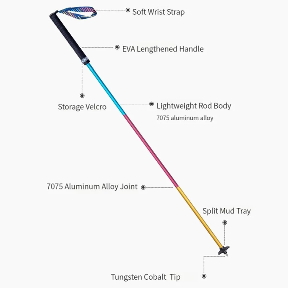 Trekking Poles -2 Ultralight Collapsible Aluminum Hiking Poles with Anti-Shock and Quick Lock System, Folding Walking Sticks for Hiking, Camping(B#Aluminum-Rainbow-130cm)