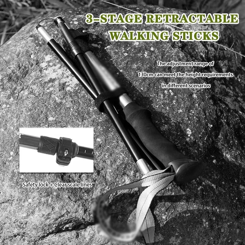 Tri-fold Aluminum Alloy Trekking Poles, Outdoor Retractable Walking Sticks, Outdoor Mountaineering Equipment, for Nordic Walking
