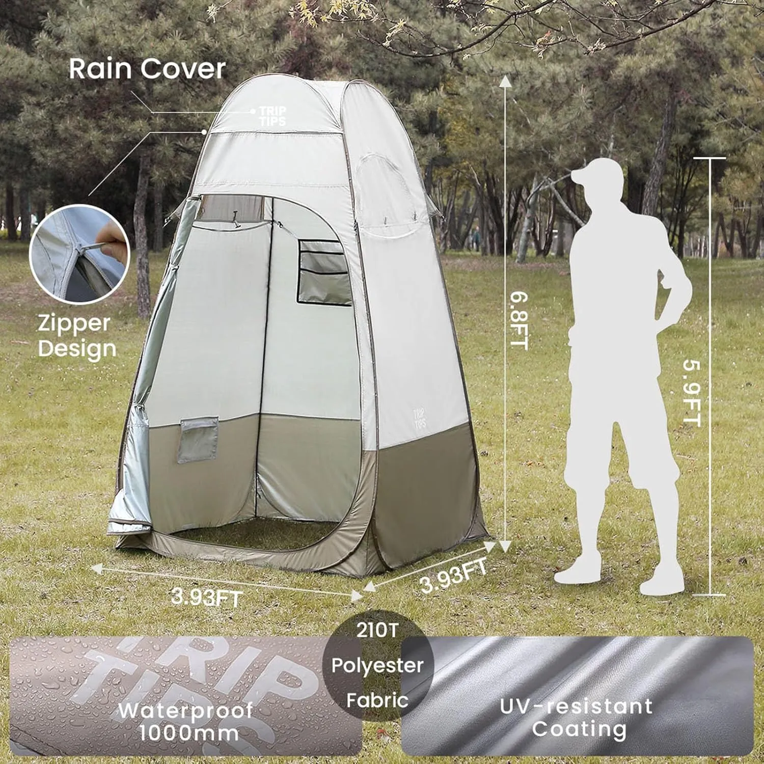 TRIPTIPS Pop Up Shower Tent with Mesh Window, Portable Toilet Privacy Tent, 6.9 FT, Removable Rain Cover/UPF 50 