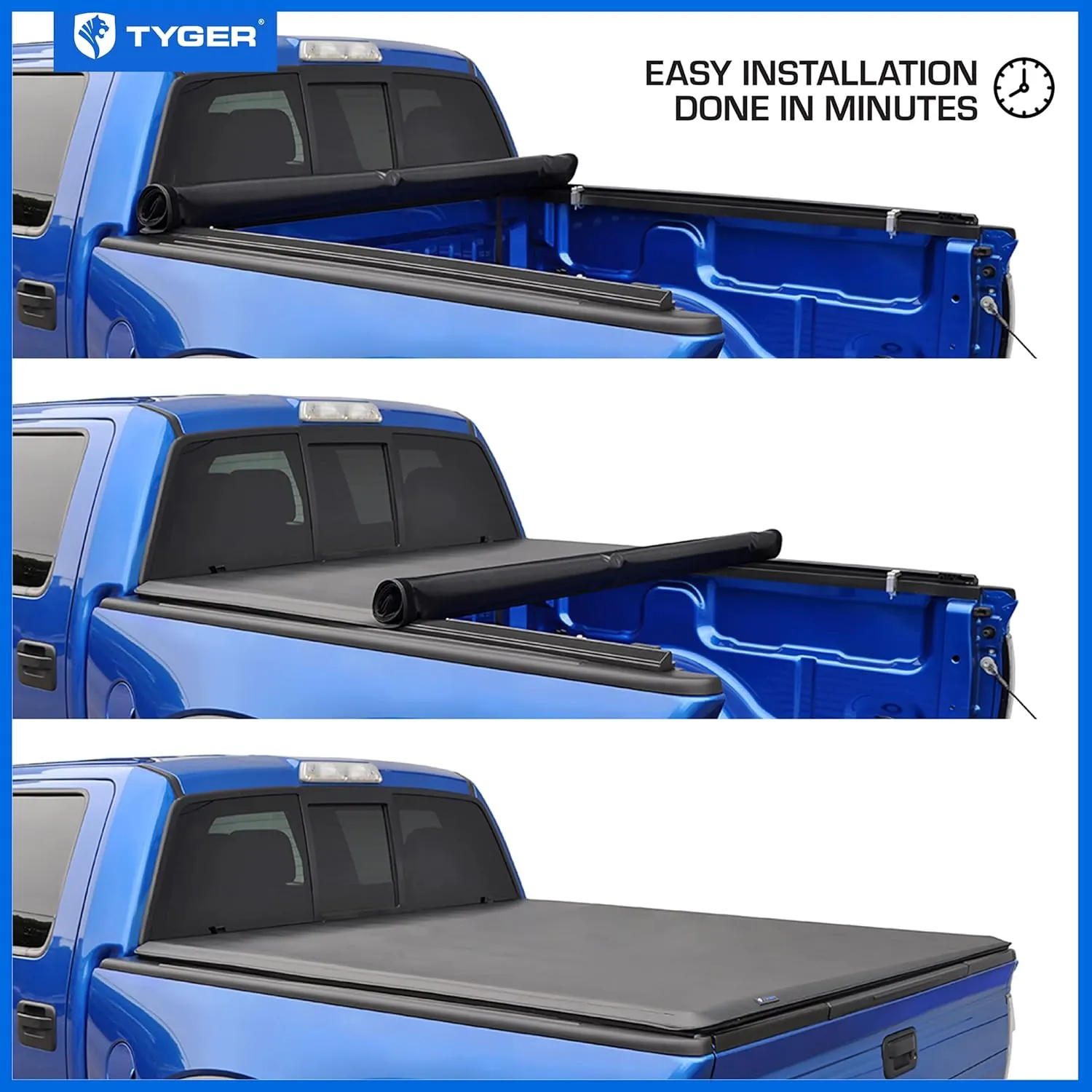 Tyger Auto T1 Soft Roll Up Truck Bed Tonneau Cover Compatible with 2014-2018 Chevy Silverado / GMC Sierra 1500; 2015-2019 2500 HD 3500 HD; 2019 LD/Limited Only | 6'6" Bed (78") | TG-BC1C9007 , Black