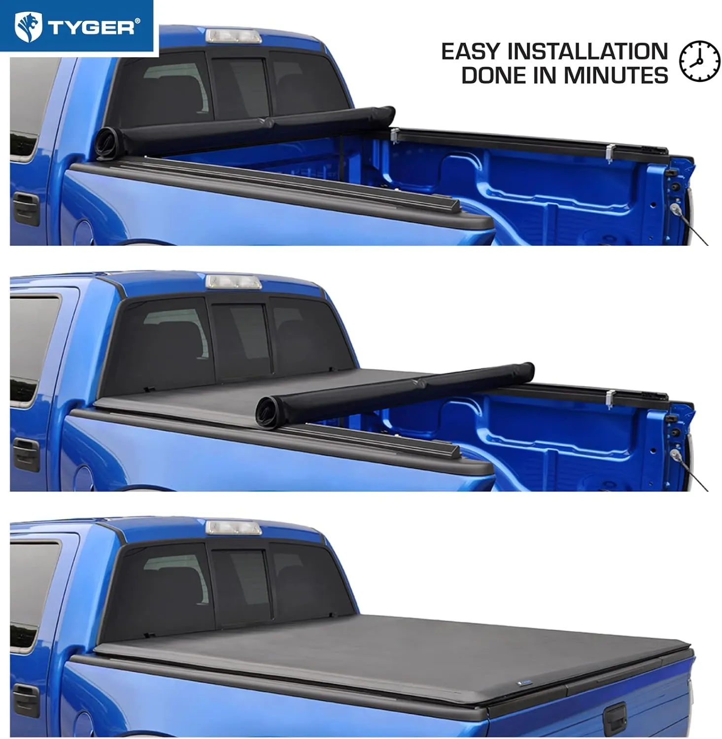 Tyger Auto T1 Soft Roll Up Truck Bed Tonneau Cover Compatible with 2014-2018 Chevy Silverado / GMC Sierra 1500; 2015-2019 2500 HD 3500 HD; 2019 LD/Limited Only | 6'6" Bed (78") | TG-BC1C9007 , Black