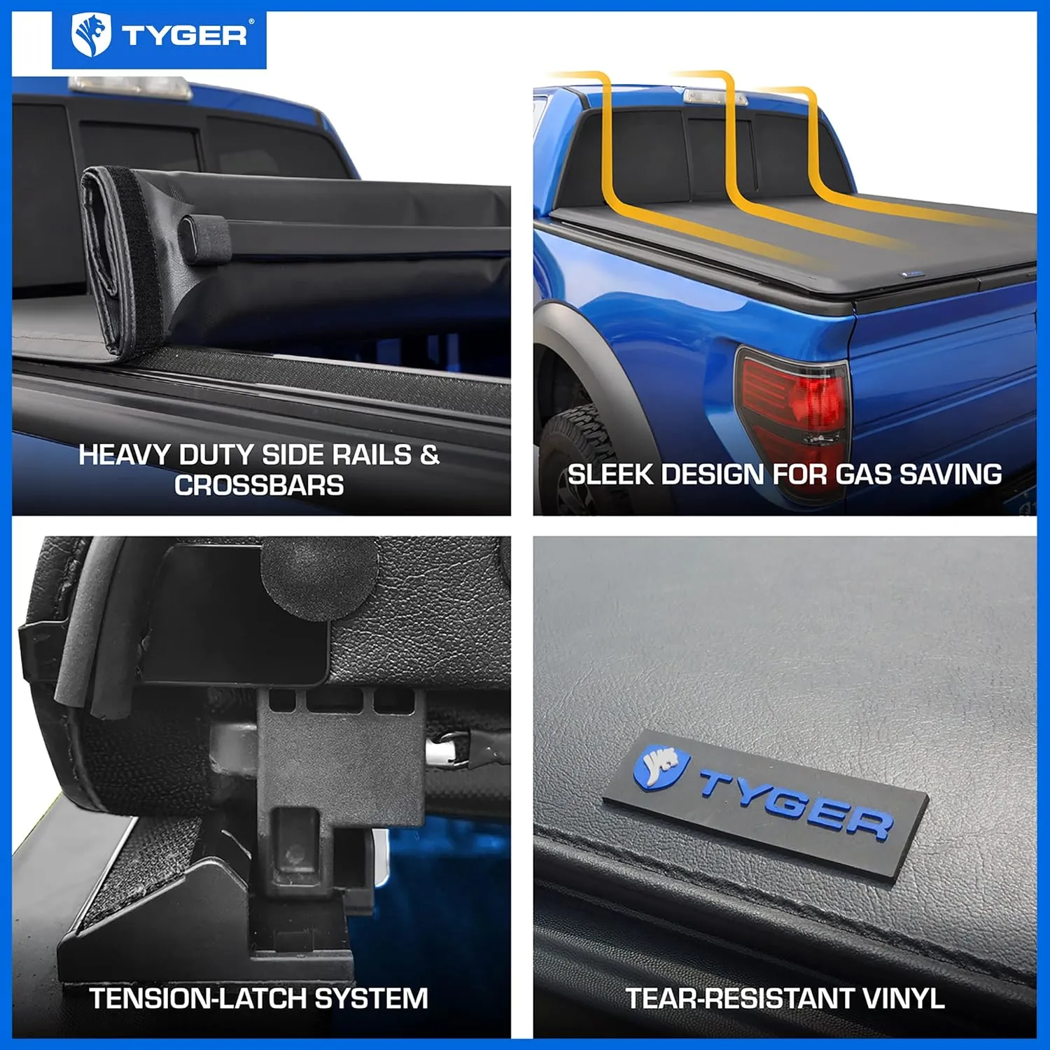 Tyger Auto T1 Soft Roll Up Truck Bed Tonneau Cover Compatible with 2014-2018 Chevy Silverado / GMC Sierra 1500; 2015-2019 2500 HD 3500 HD; 2019 LD/Limited Only | 6'6" Bed (78") | TG-BC1C9007 , Black