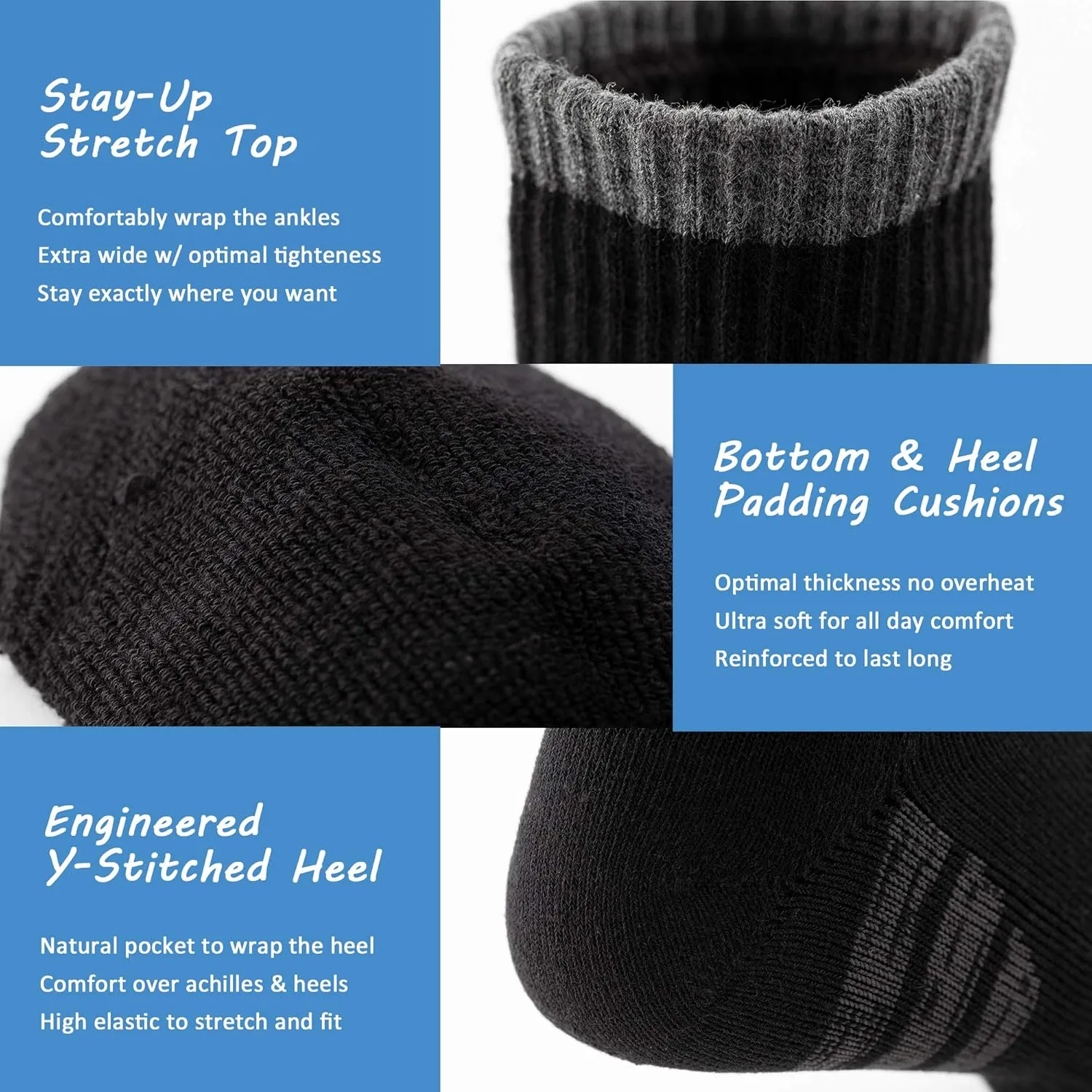 u&i Men's Performance Cushion Cotton Athletic Quarter Crew Socks (4-Pack/8-Pack)