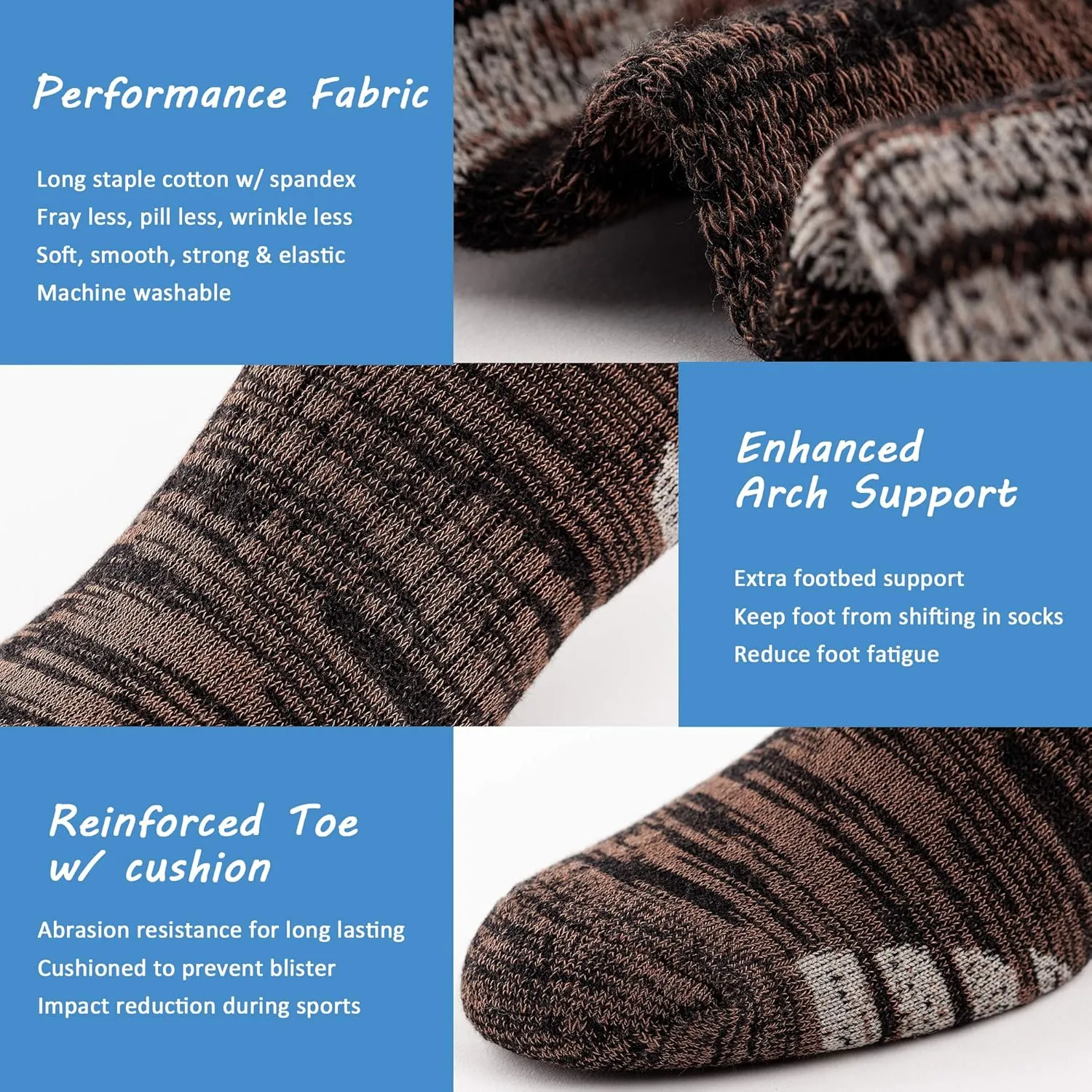 u&i Men's Performance Cushion Cotton Athletic Quarter Crew Socks (4-Pack/8-Pack)