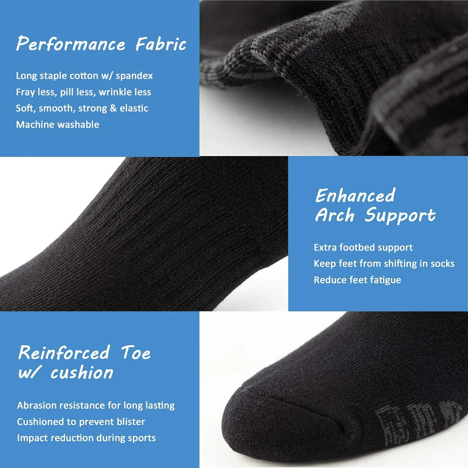 u&i Men's Performance Cushion Cotton Athletic Quarter Crew Socks (4-Pack/8-Pack)