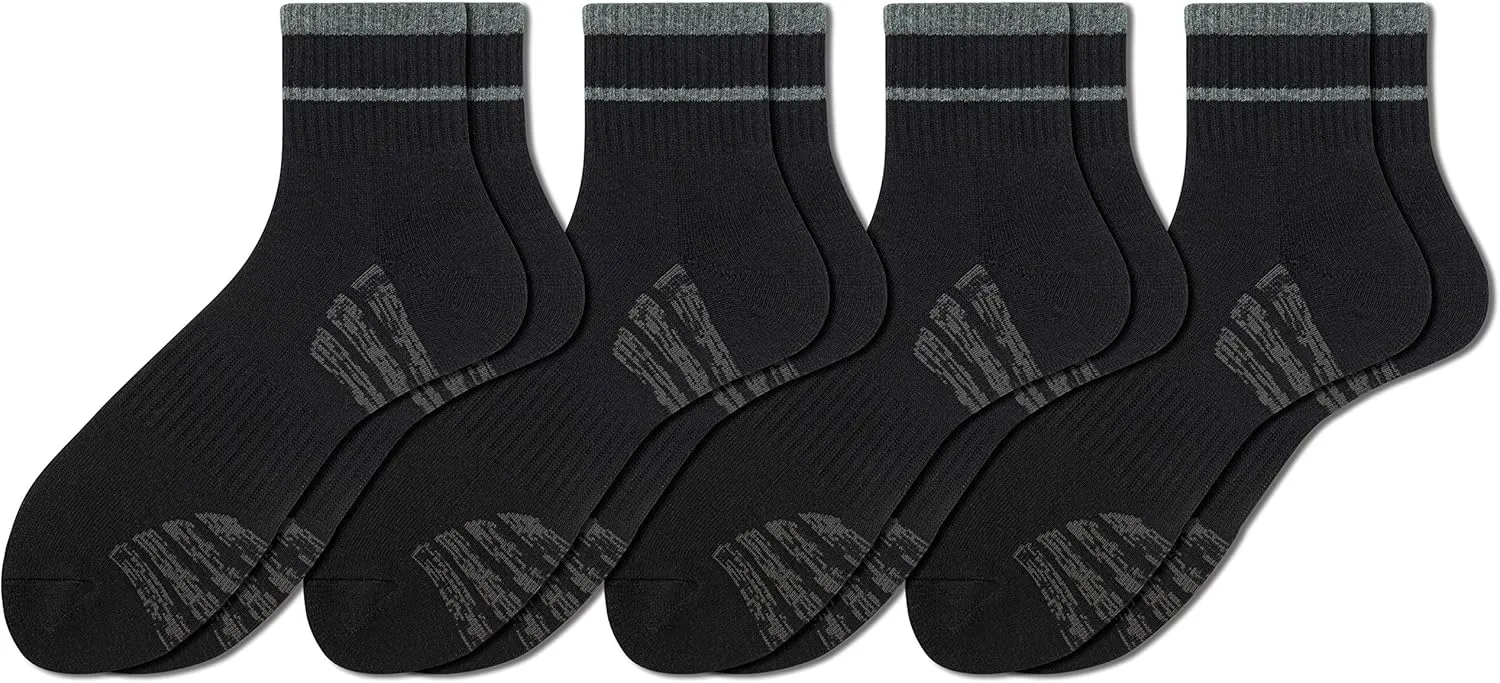 u&i Men's Performance Cushion Cotton Athletic Quarter Crew Socks (4-Pack/8-Pack)