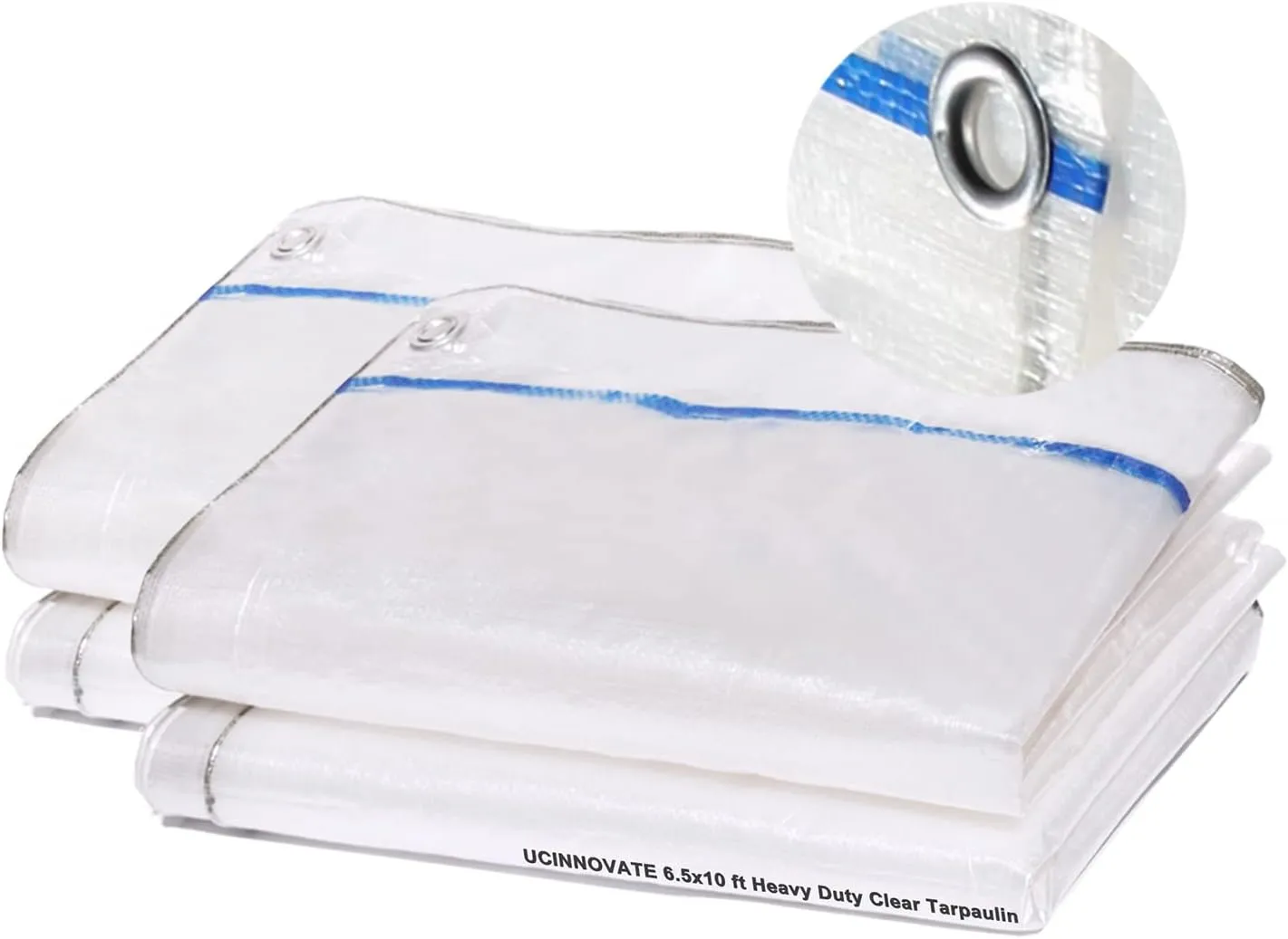 UCINNOVATE 12Mil Clear Tarp 6x10FT 2-Pack - Heavy Duty Waterproof Reinforced 12x12 Weave, Tear Resistant Poly Tarps with Grommets for Greenhouse, Garden, Chicken Coop, Outdoor