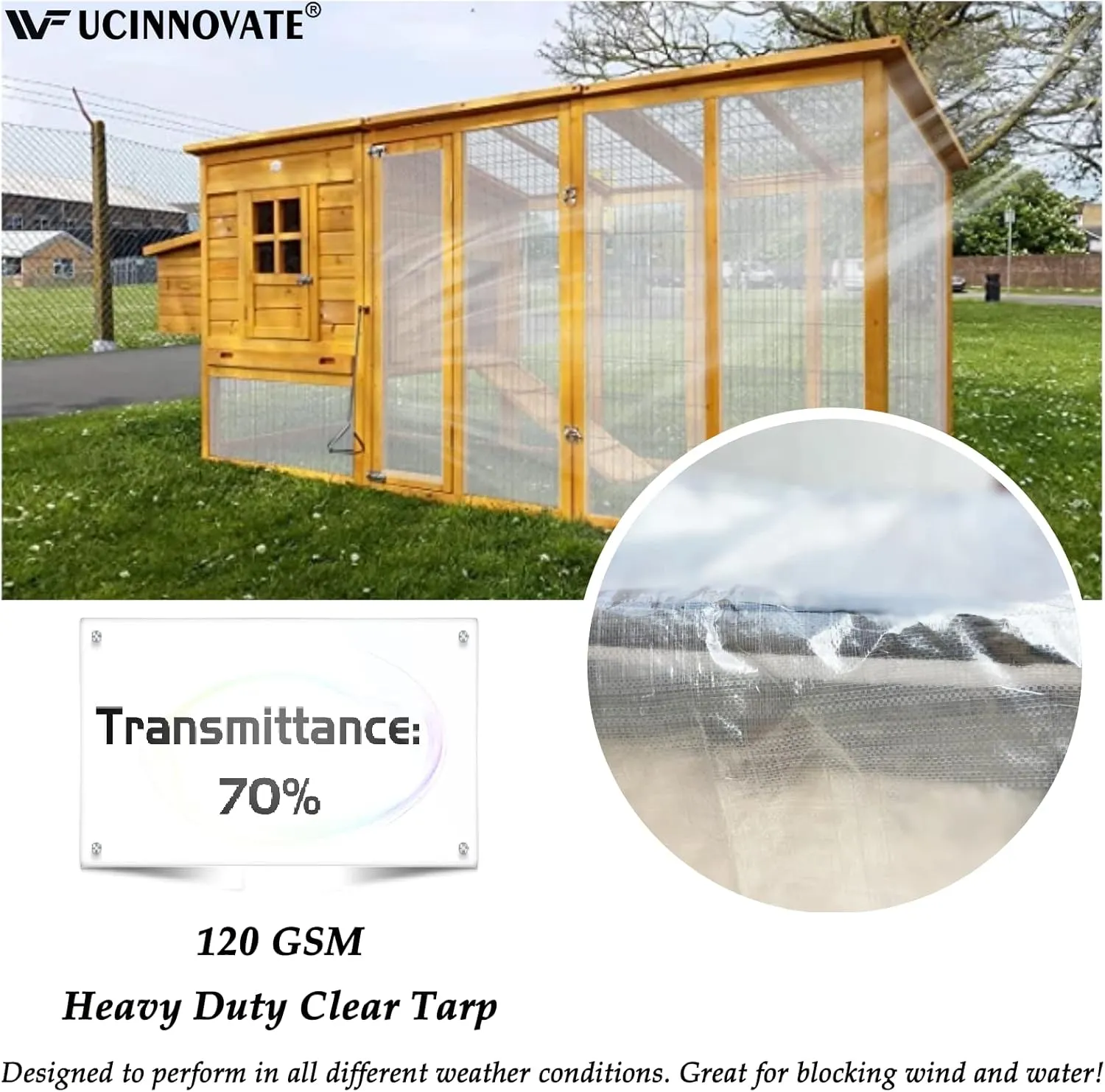 UCINNOVATE 12Mil Clear Tarp 6x10FT 2-Pack - Heavy Duty Waterproof Reinforced 12x12 Weave, Tear Resistant Poly Tarps with Grommets for Greenhouse, Garden, Chicken Coop, Outdoor