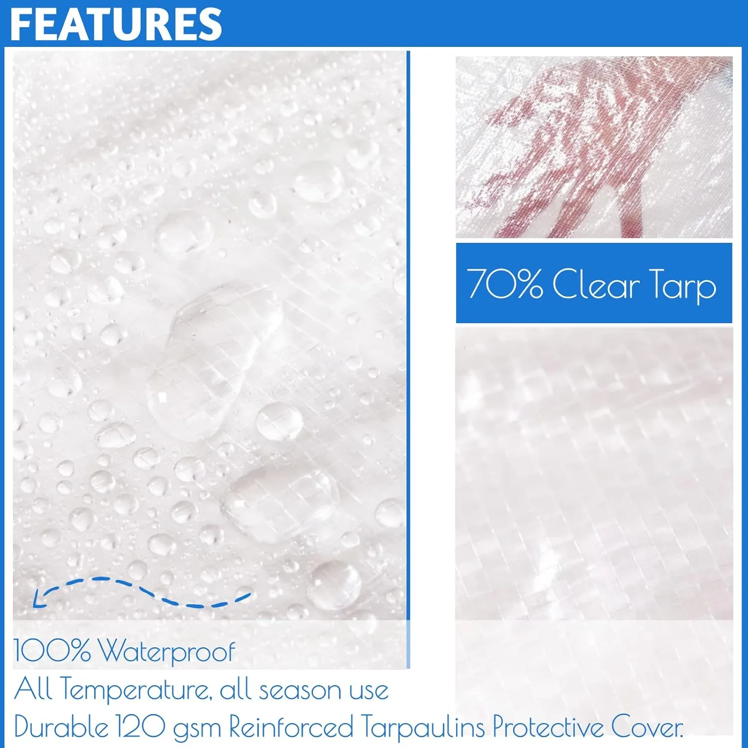 UCINNOVATE 12Mil Clear Tarp 6x10FT 2-Pack - Heavy Duty Waterproof Reinforced 12x12 Weave, Tear Resistant Poly Tarps with Grommets for Greenhouse, Garden, Chicken Coop, Outdoor
