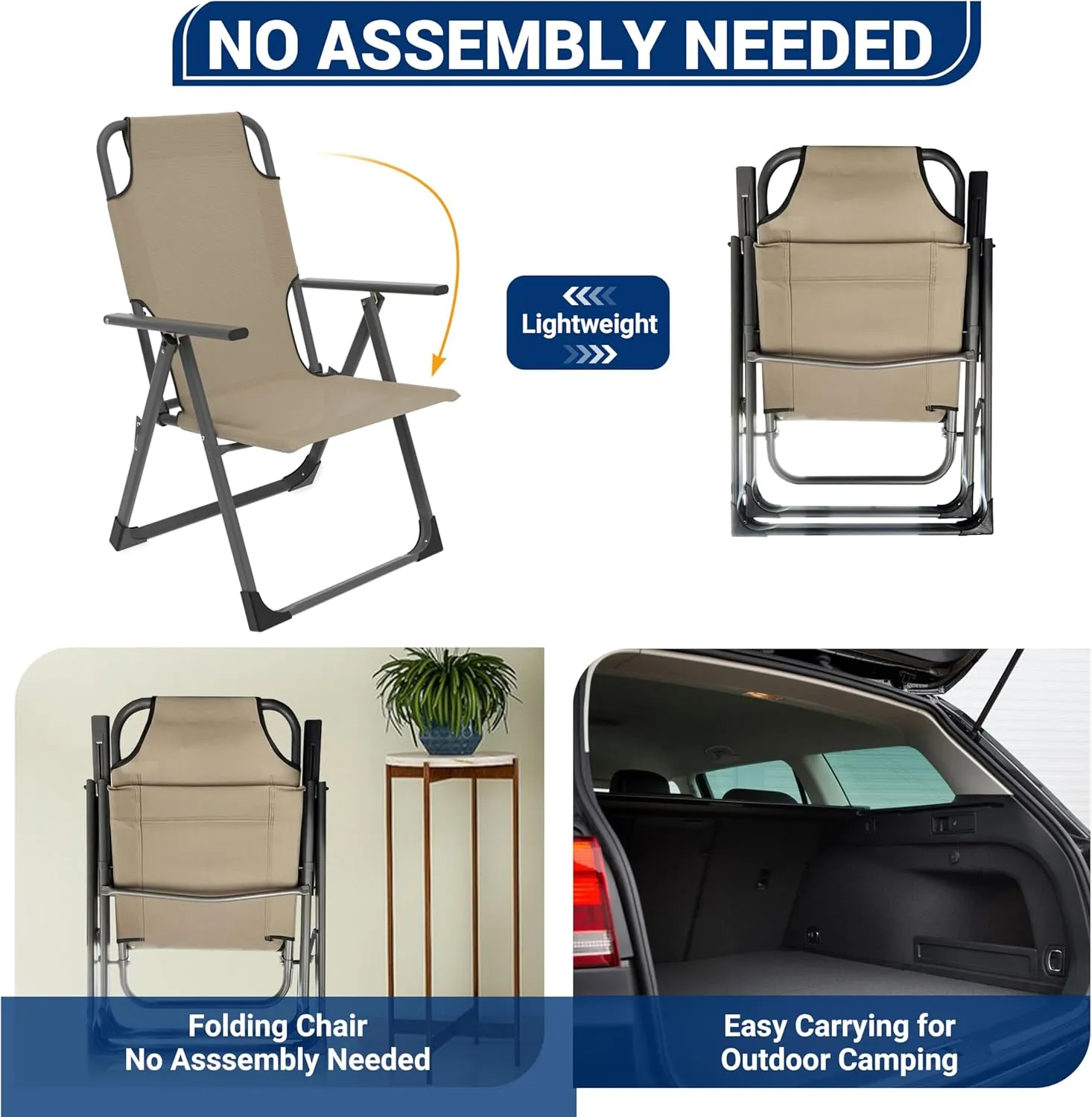 UDPATIO Outdoor Dining Chairs Set of 2 Support 300LB (Beige)