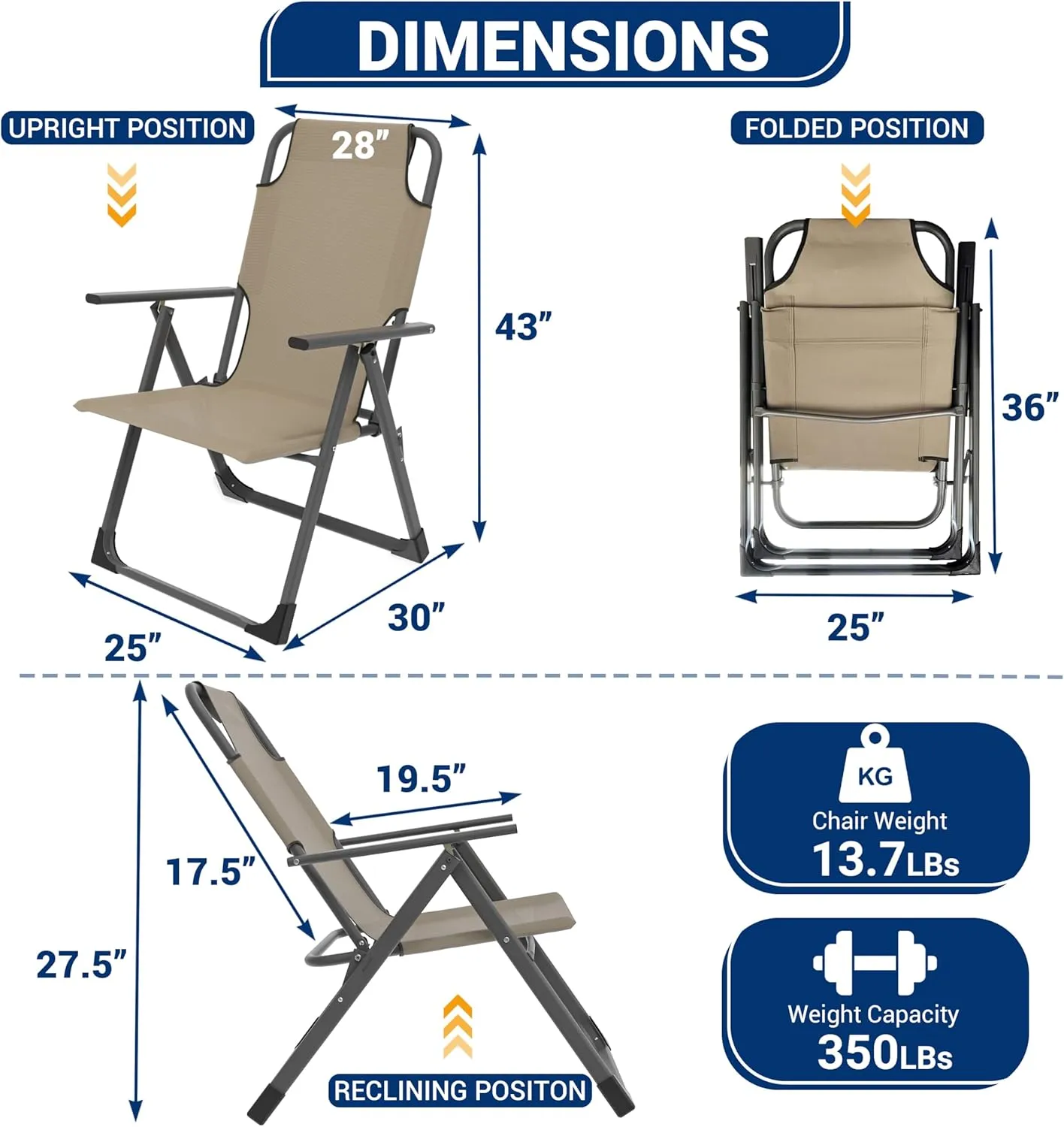 UDPATIO Outdoor Dining Chairs Set of 2 Support 300LB (Beige)