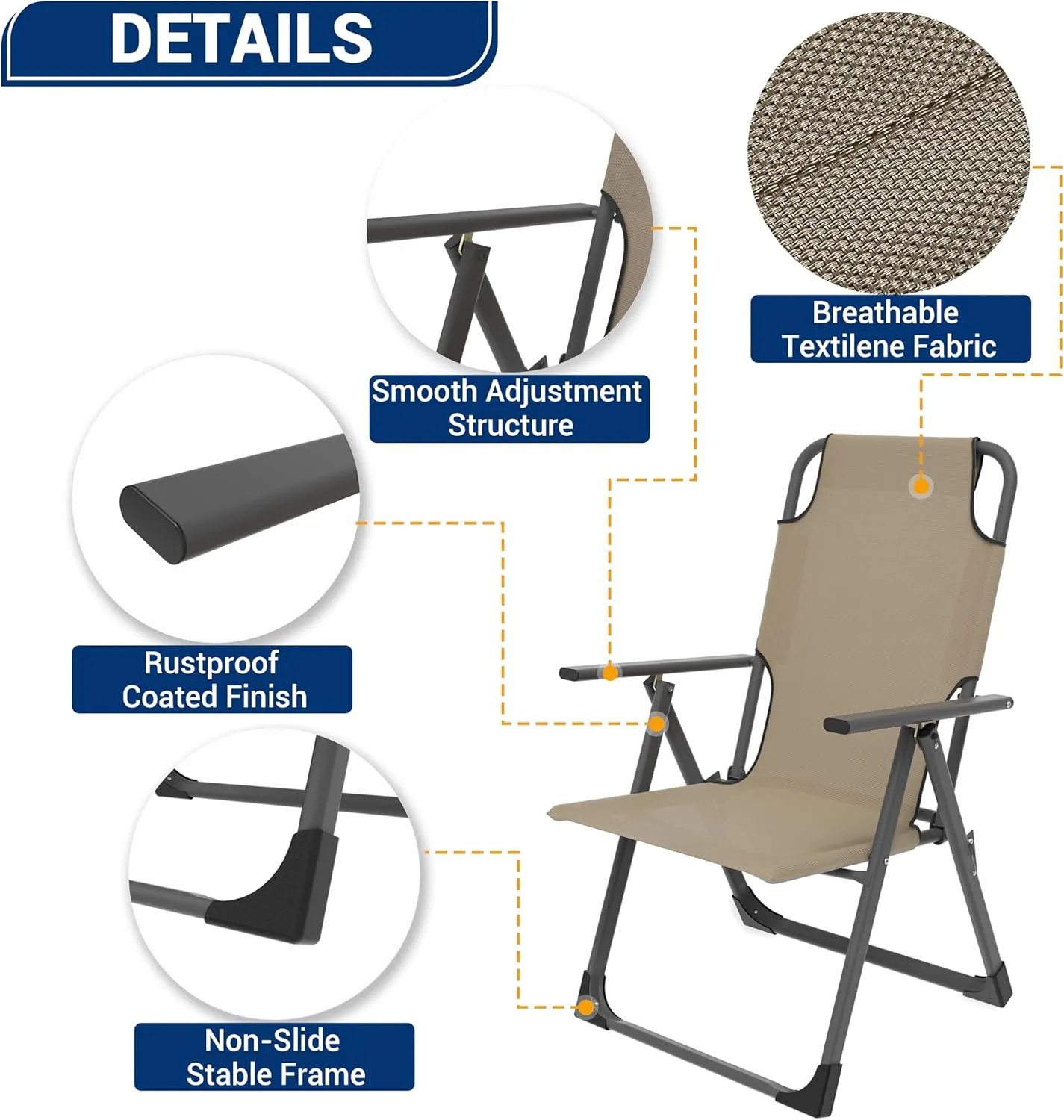 UDPATIO Outdoor Dining Chairs Set of 2 Support 300LB (Beige)
