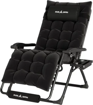 UDPATIO Oversized Zero Gravity Chair 29In XL Patio Reclining Chair with Cushion, Outdoor Folding Recliner with Pillows|Cup Holder|Foot Rest|Padded Headrest, Black, Support 500LB