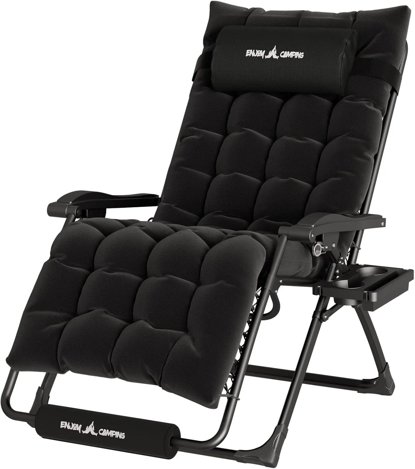 UDPATIO Oversized Zero Gravity Chair 29In XL Patio Reclining Chair with Cushion, Outdoor Folding Recliner with Pillows|Cup Holder|Foot Rest|Padded Headrest, Black, Support 500LB