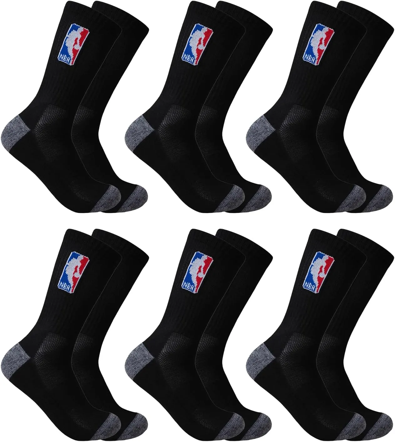 Ultra Game Men's NBA Official Athletic Cushioned Secure Fit Crew Socks-6 Pack