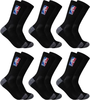 Ultra Game Men's NBA Official Athletic Cushioned Secure Fit Crew Socks-6 Pack