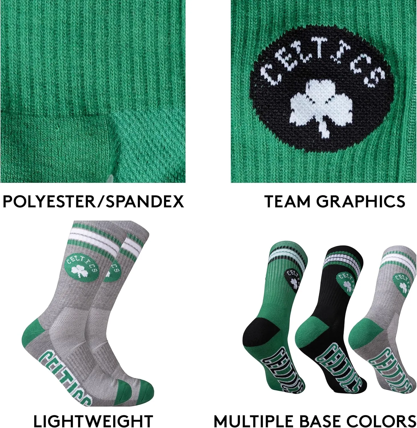 Ultra Game Youth NBA Official Athletic Cushioned Secure Fit Team Crew Socks-3 Pack