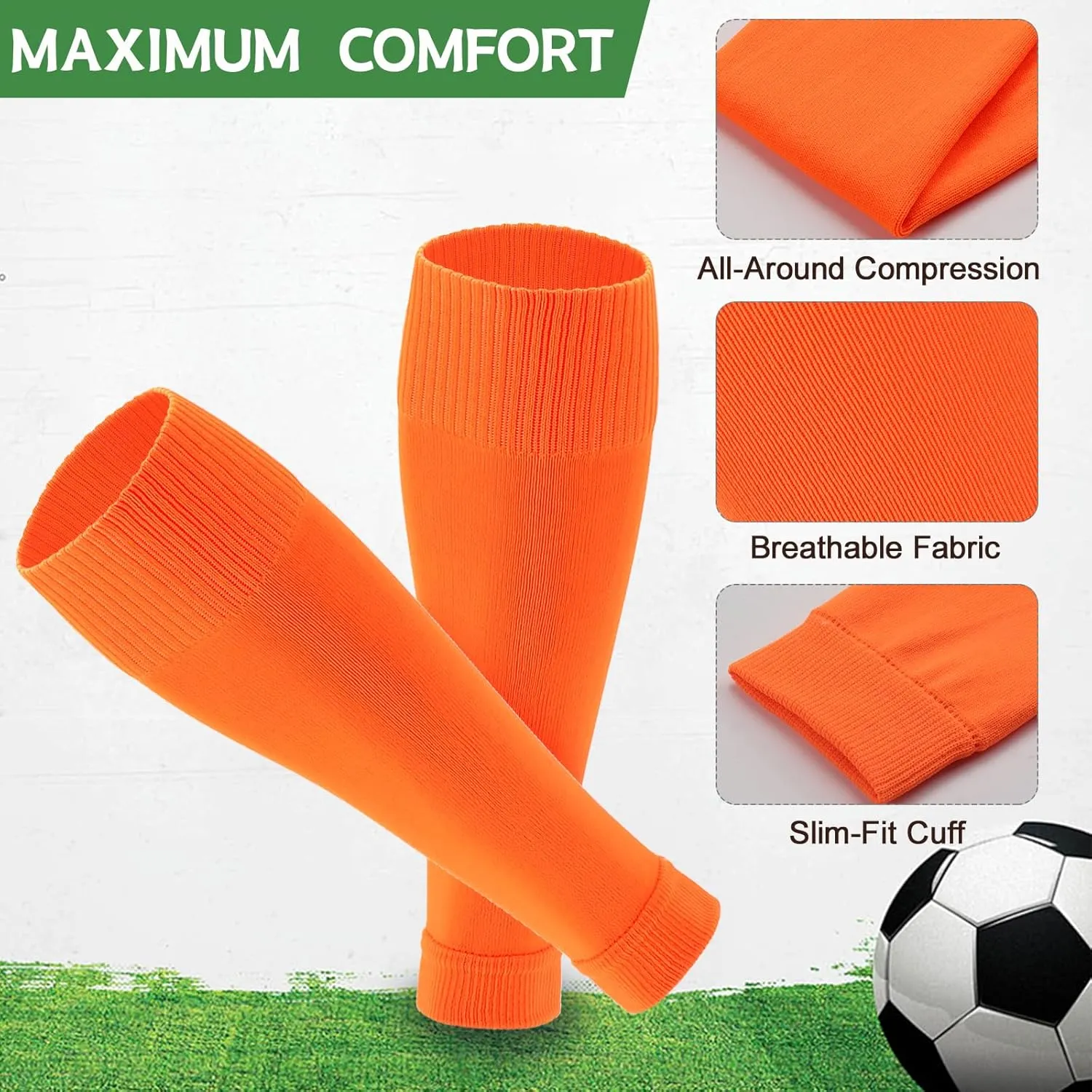 Ultrafun 3 Pairs Leg Sleeves Pre-Cut Soccer Sleeves Compatible with Grip Socks Shin Guards Sleeves for Soccer Football