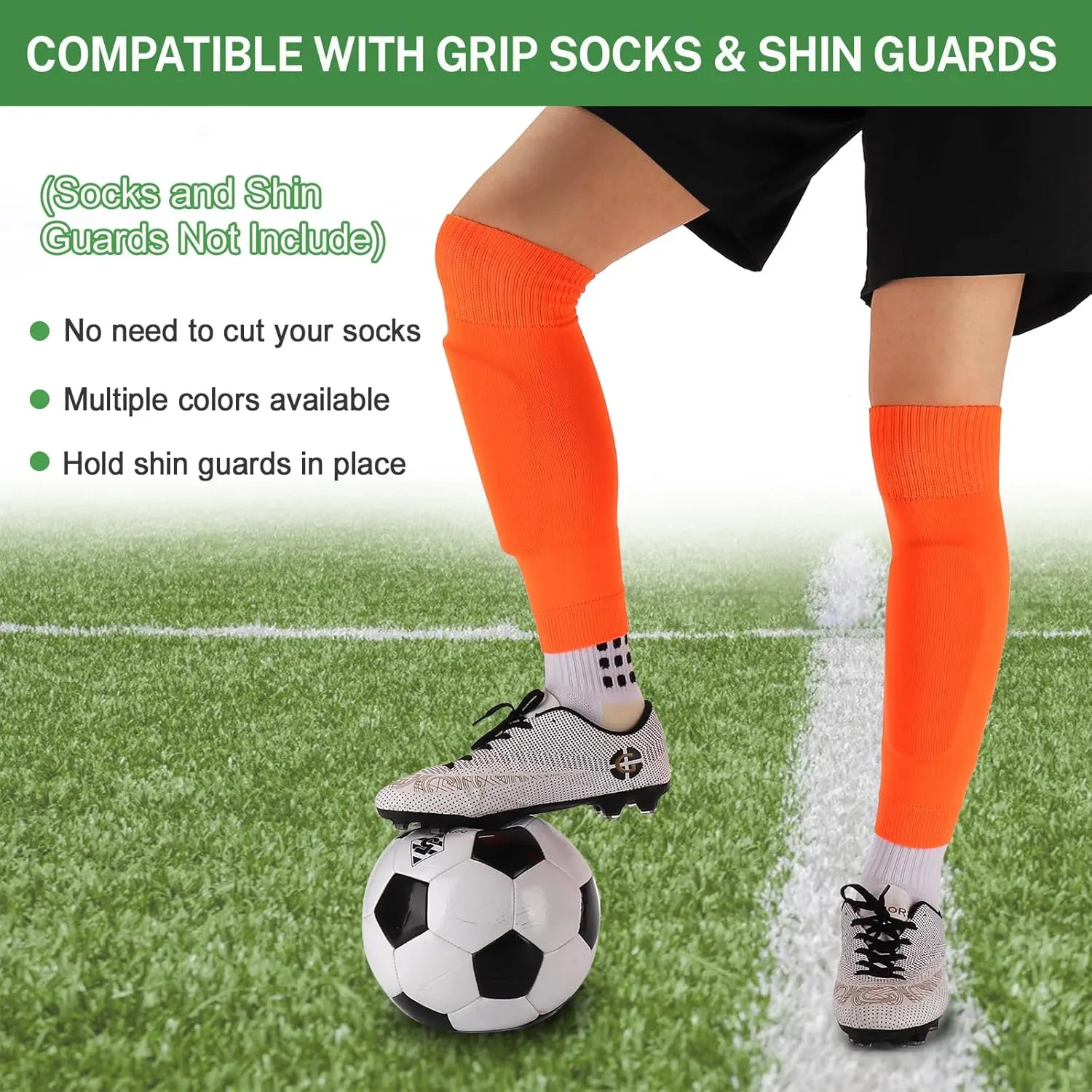 Ultrafun 3 Pairs Leg Sleeves Pre-Cut Soccer Sleeves Compatible with Grip Socks Shin Guards Sleeves for Soccer Football