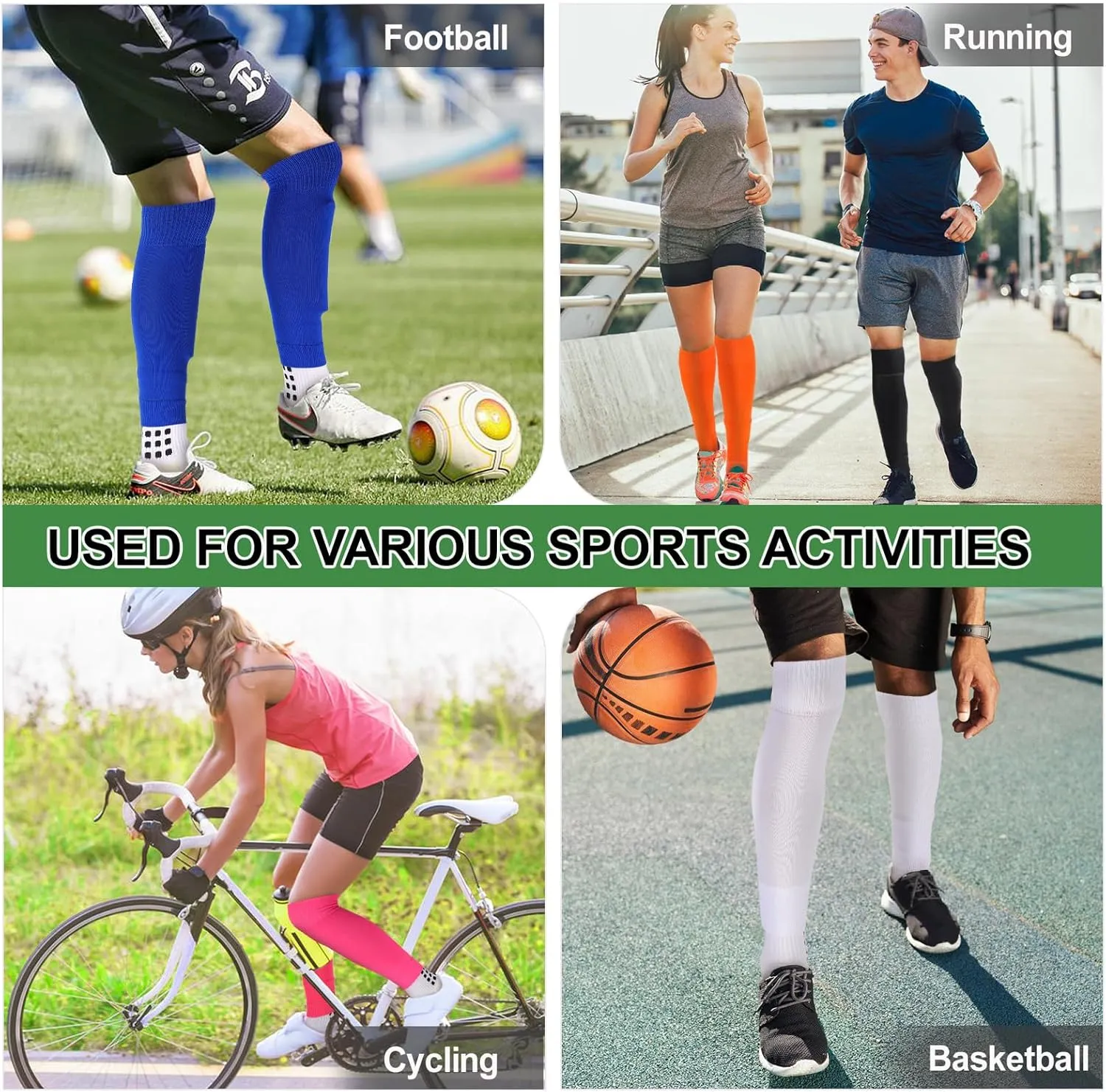 Ultrafun 3 Pairs Leg Sleeves Pre-Cut Soccer Sleeves Compatible with Grip Socks Shin Guards Sleeves for Soccer Football