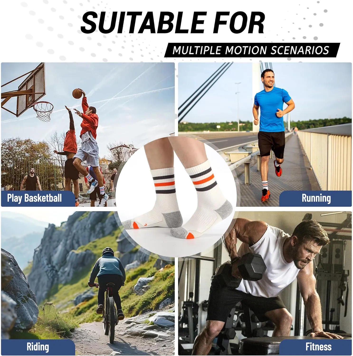 Ultrafun 3/4 Pairs Athletic Running Socks Men Women Compression Cushioned Crew Gym Sports Basketball Socks