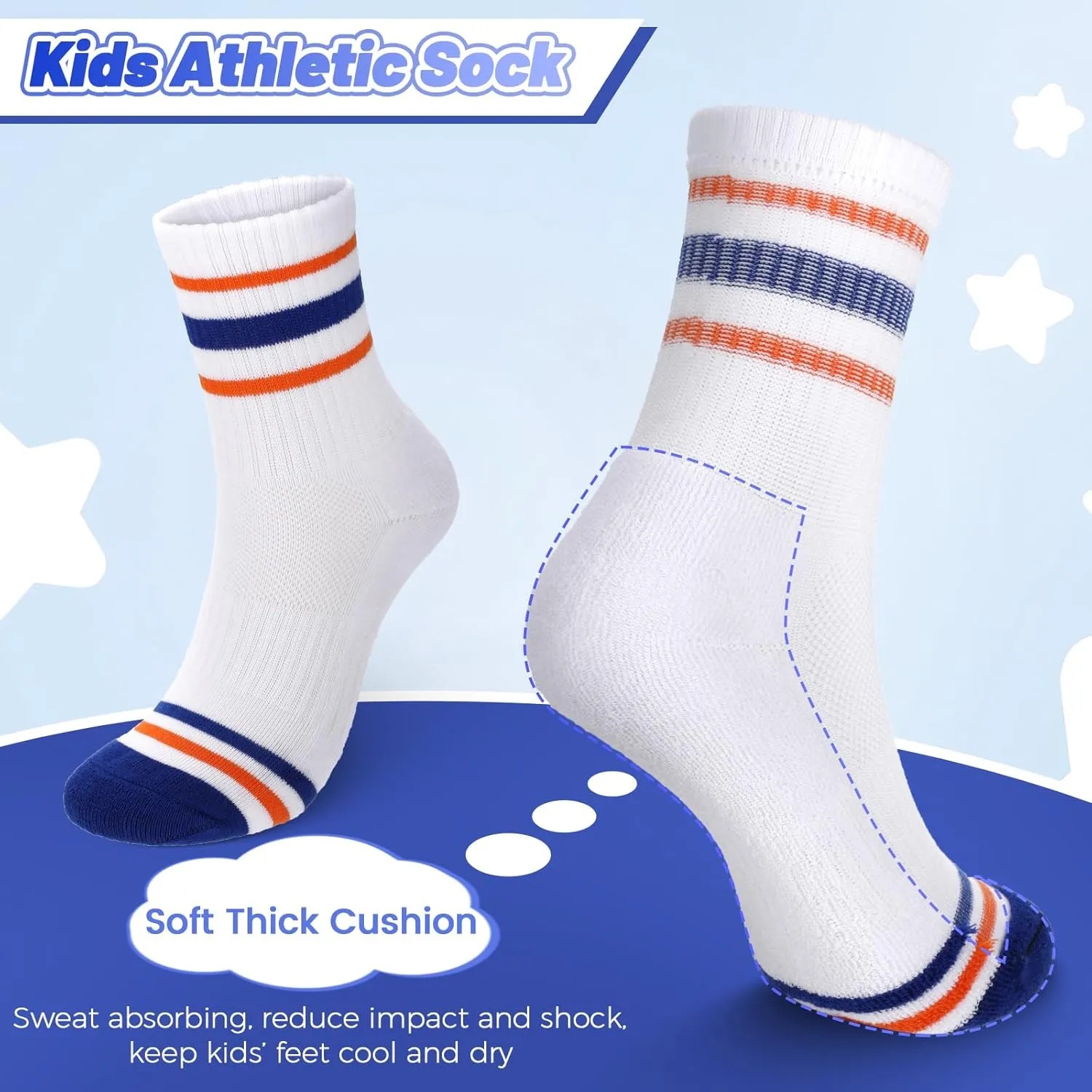 Ultrafun 4 Pairs Kids Boys Girls Socks Breathable Cushioned Cotton Athletic Crew Socks with Retro Stripes