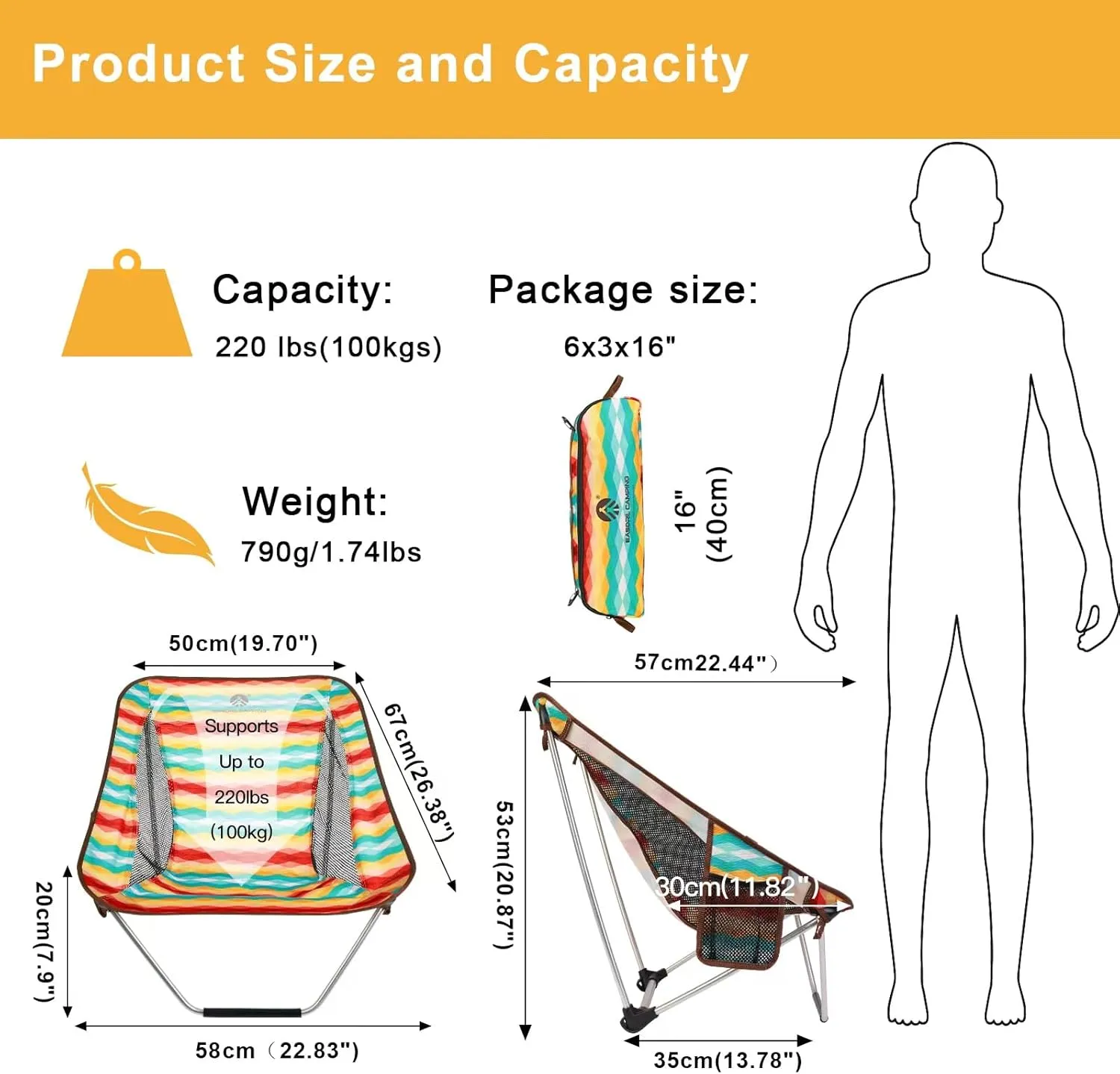 Ultralight Folding Camping Chair Low Lightweight Foldable Camp Chairs with Carry Bag for Hiking, Backpacking, Picnic, Outdoor Concert, Sports Events, Beach