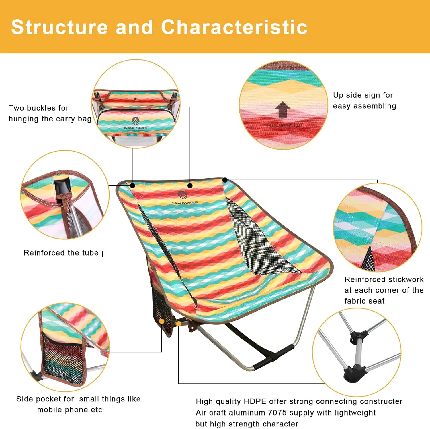 Ultralight Folding Camping Chair Low Lightweight Foldable Camp Chairs with Carry Bag for Hiking, Backpacking, Picnic, Outdoor Concert, Sports Events, Beach