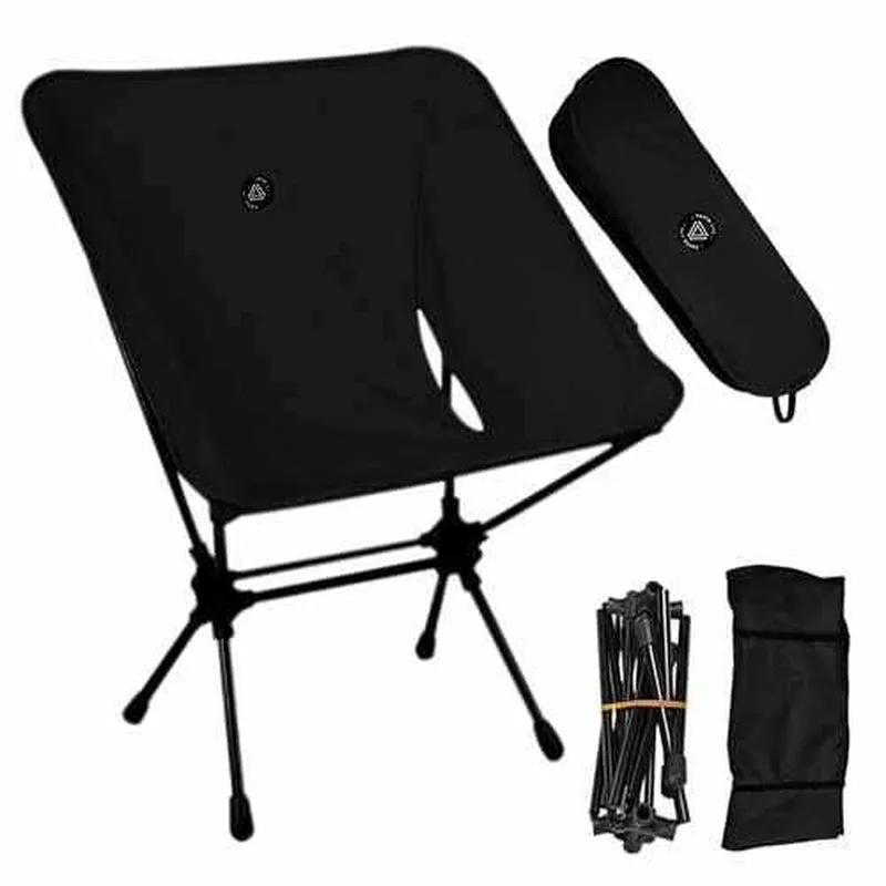 Ultralight Folding Camping Chair with Storage Pouch - Khaki, Low Back Design