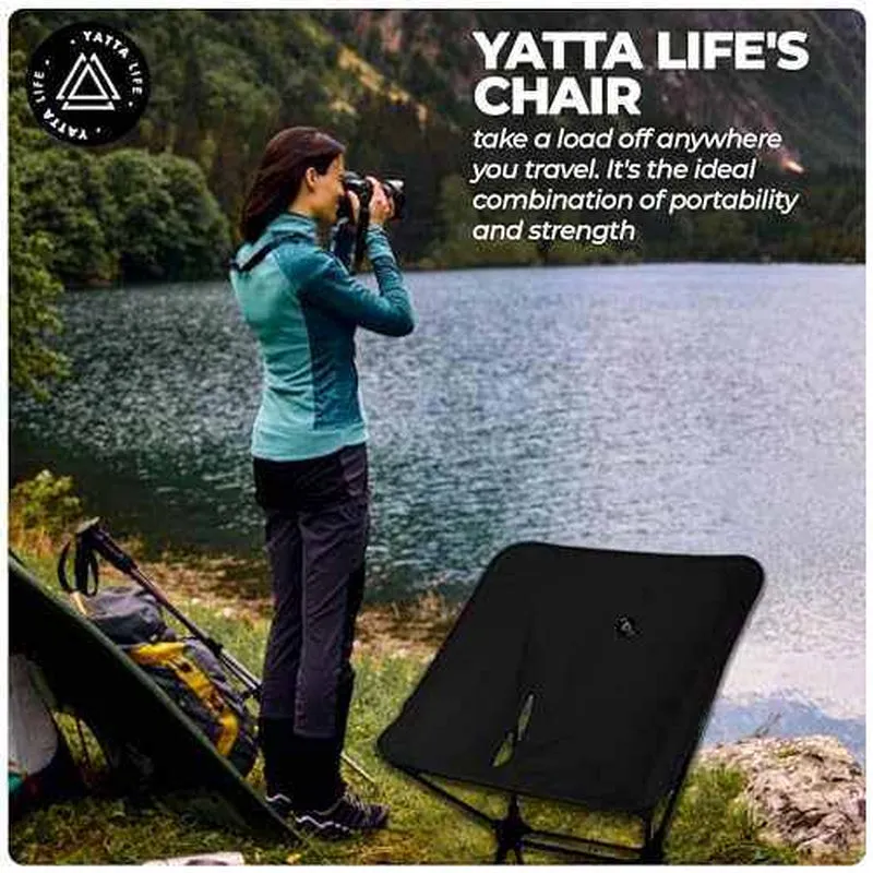 Ultralight Folding Camping Chair with Storage Pouch - Khaki, Low Back Design