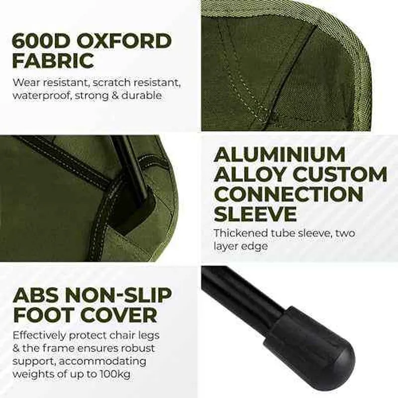 Ultralight Folding Camping Chair with Storage Pouch - Khaki, Low Back Design