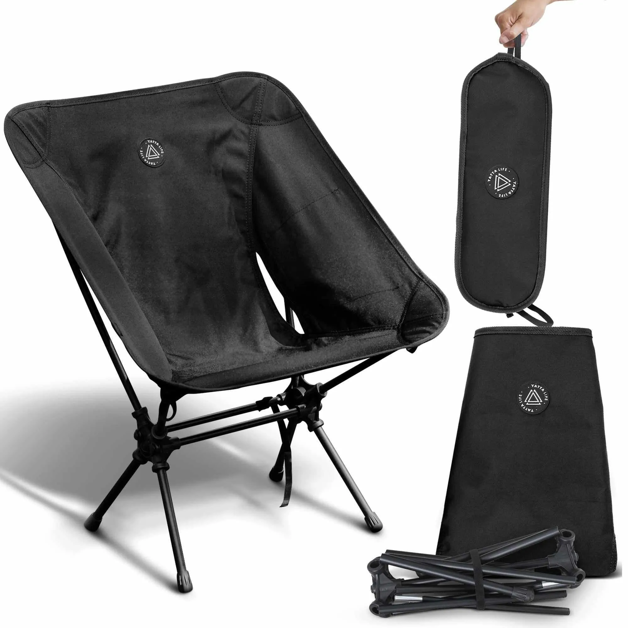 Ultralight Folding Camping Chair with Storage Pouch - Khaki, Low Back Design