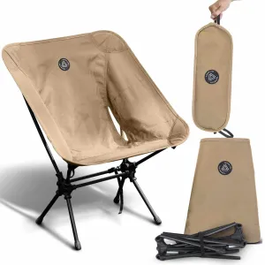 Ultralight Folding Camping Chair with Storage Pouch - Khaki, Low Back Design