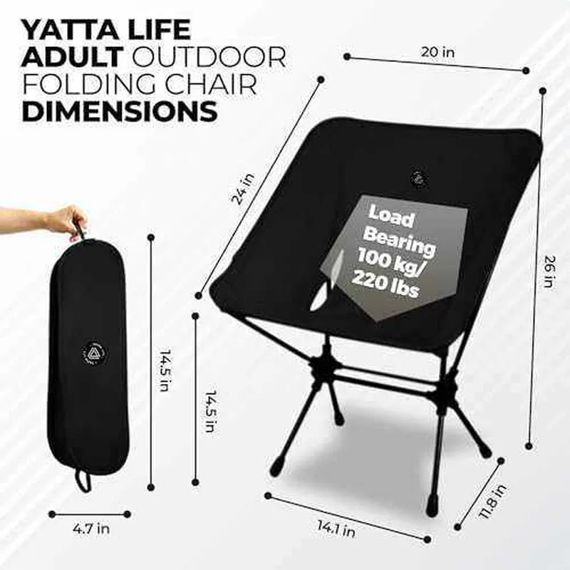 Ultralight Folding Camping Chair with Storage Pouch - Khaki, Low Back Design